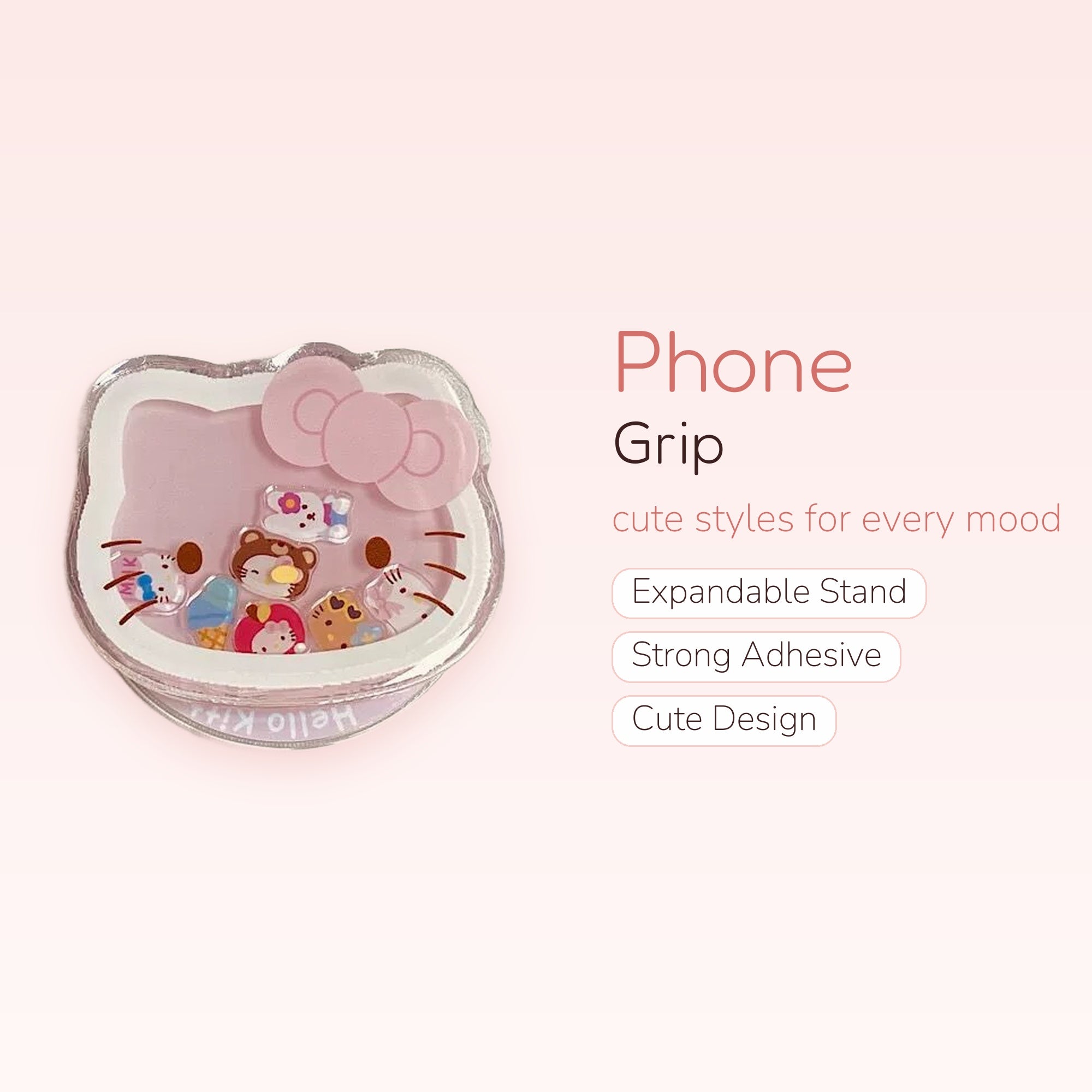 Pink Hello Kitty Shaker Phone Grip | Kawaii Sanrio Pop Socket Stand