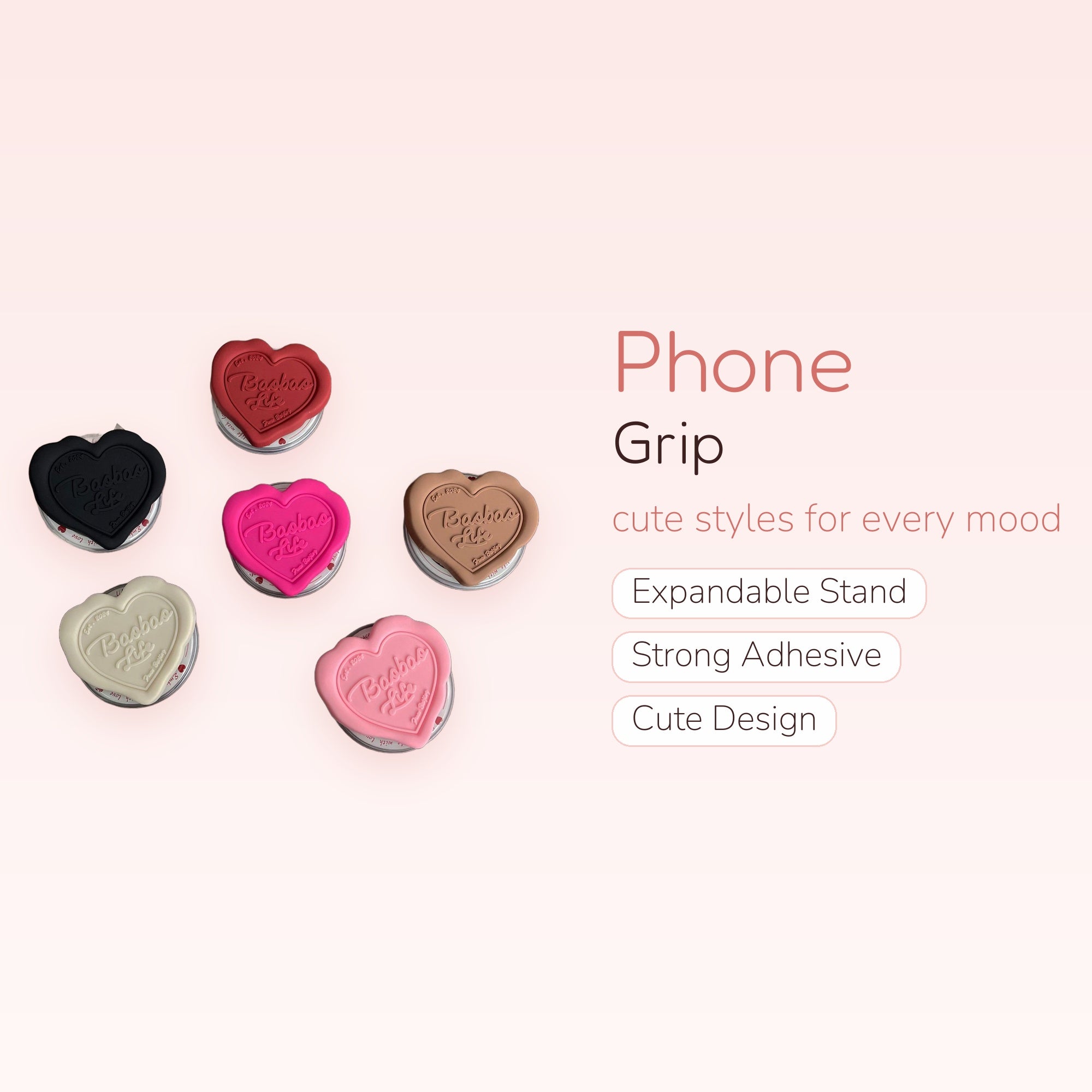 Heart Wax Seal Phone Grip | Kawaii Pastel Pop Socket Stand