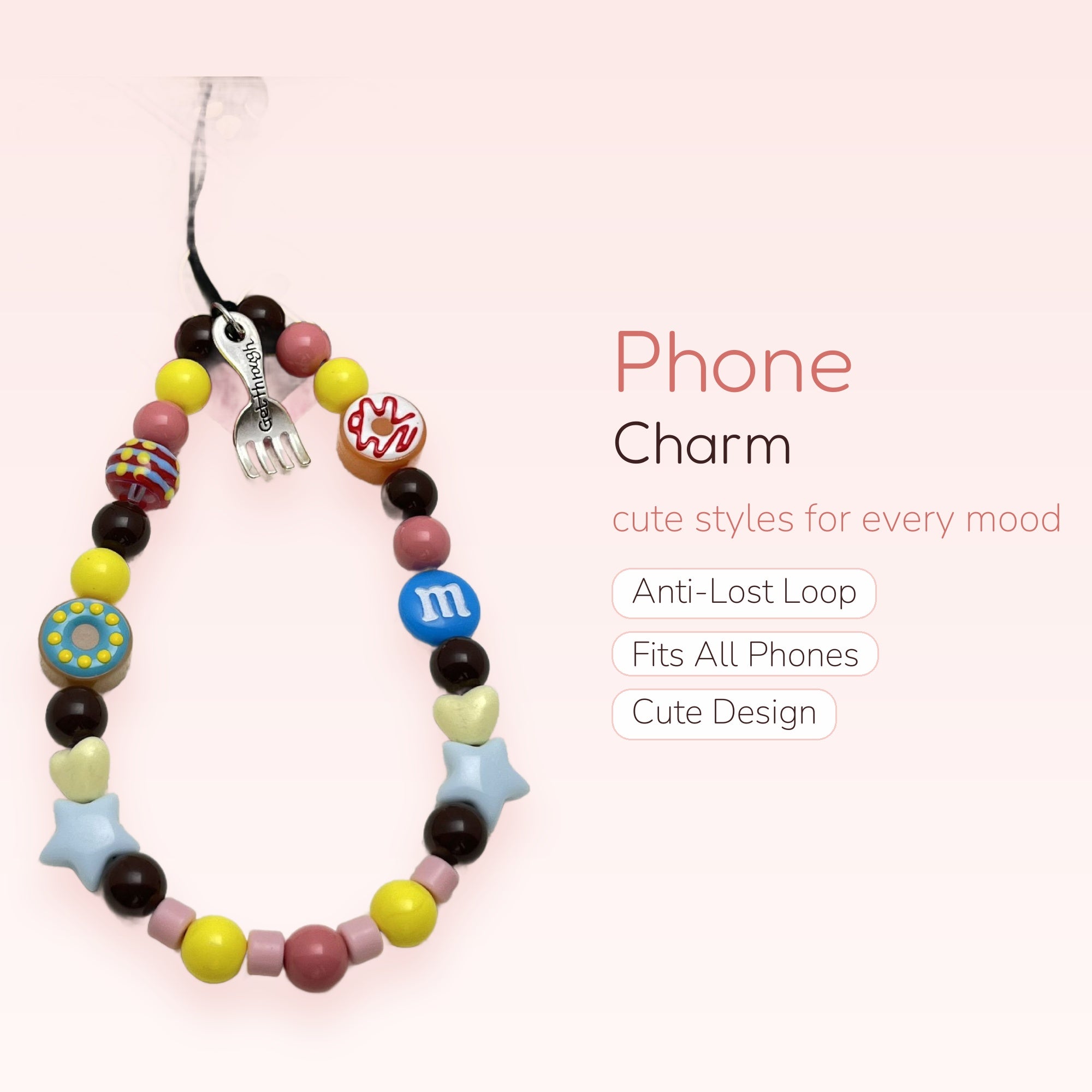 Sweet Treats & Stars Phone Charm Strap | Kawaii Beaded Wrist Lanyard