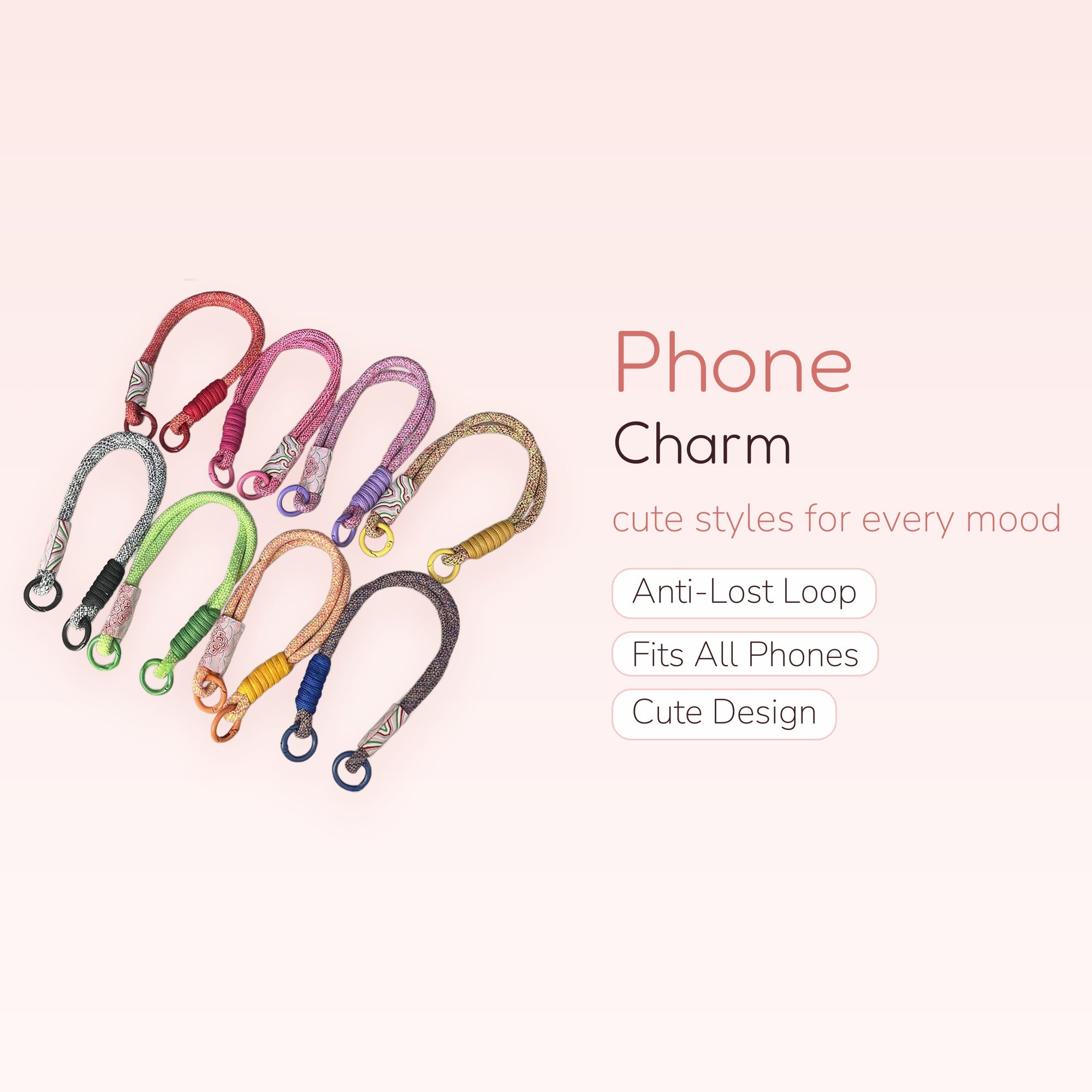 Colorful Rope Phone Charm Wrist Strap | Aesthetic Lanyard with Metal Ring