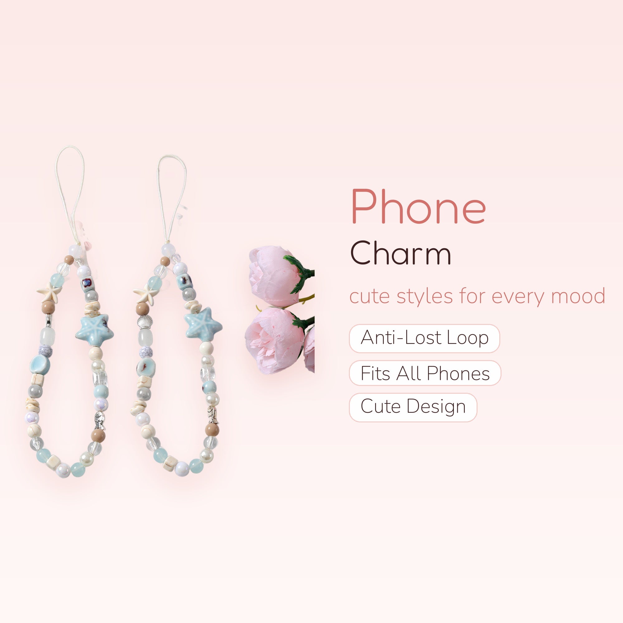 Aesthetic Pastel Beaded Starfish Phone Charm | Cute Ocean Theme Wrist Lanyard