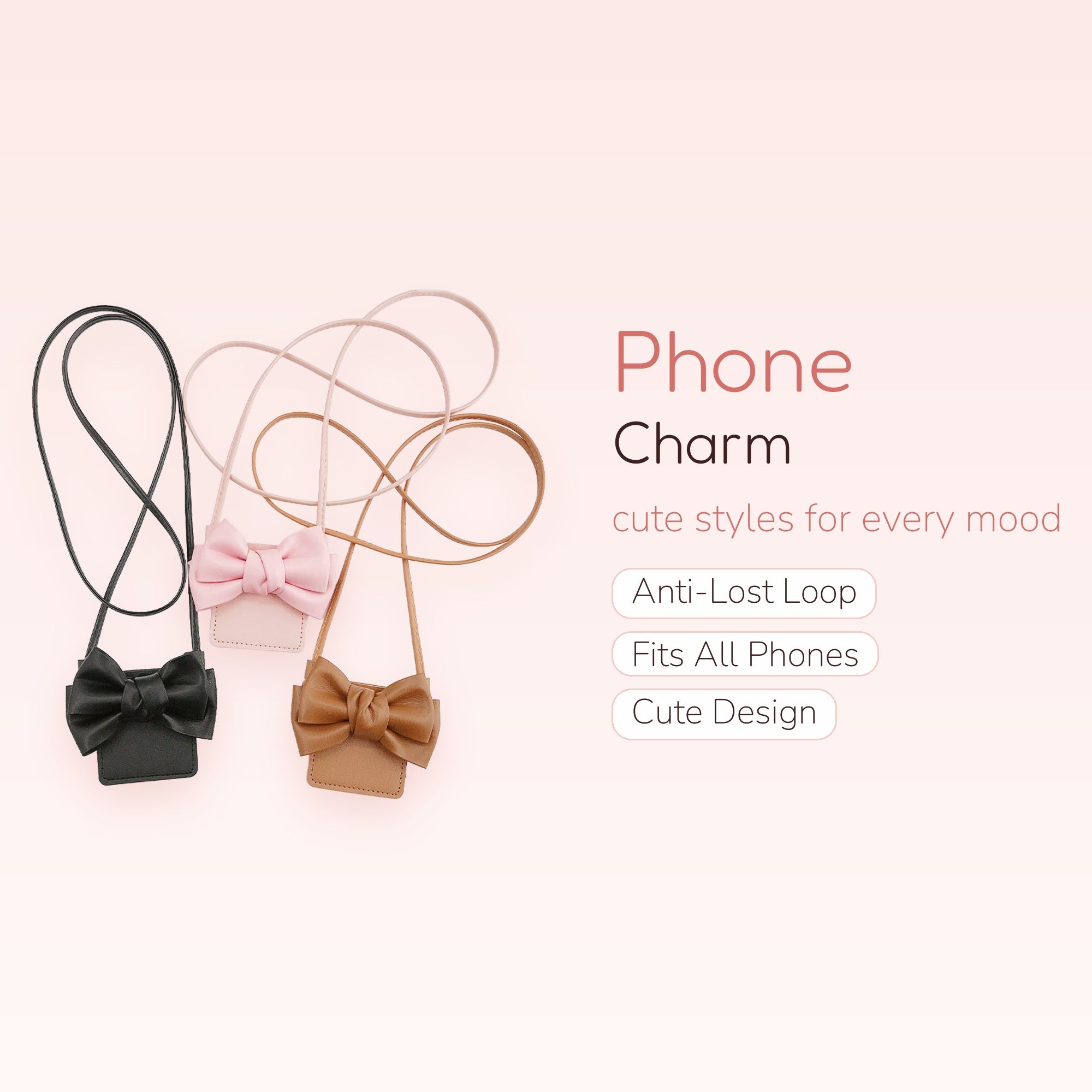 Cute Bowknot Phone Charm Lanyard | Kawaii Faux Leather Crossbody Strap