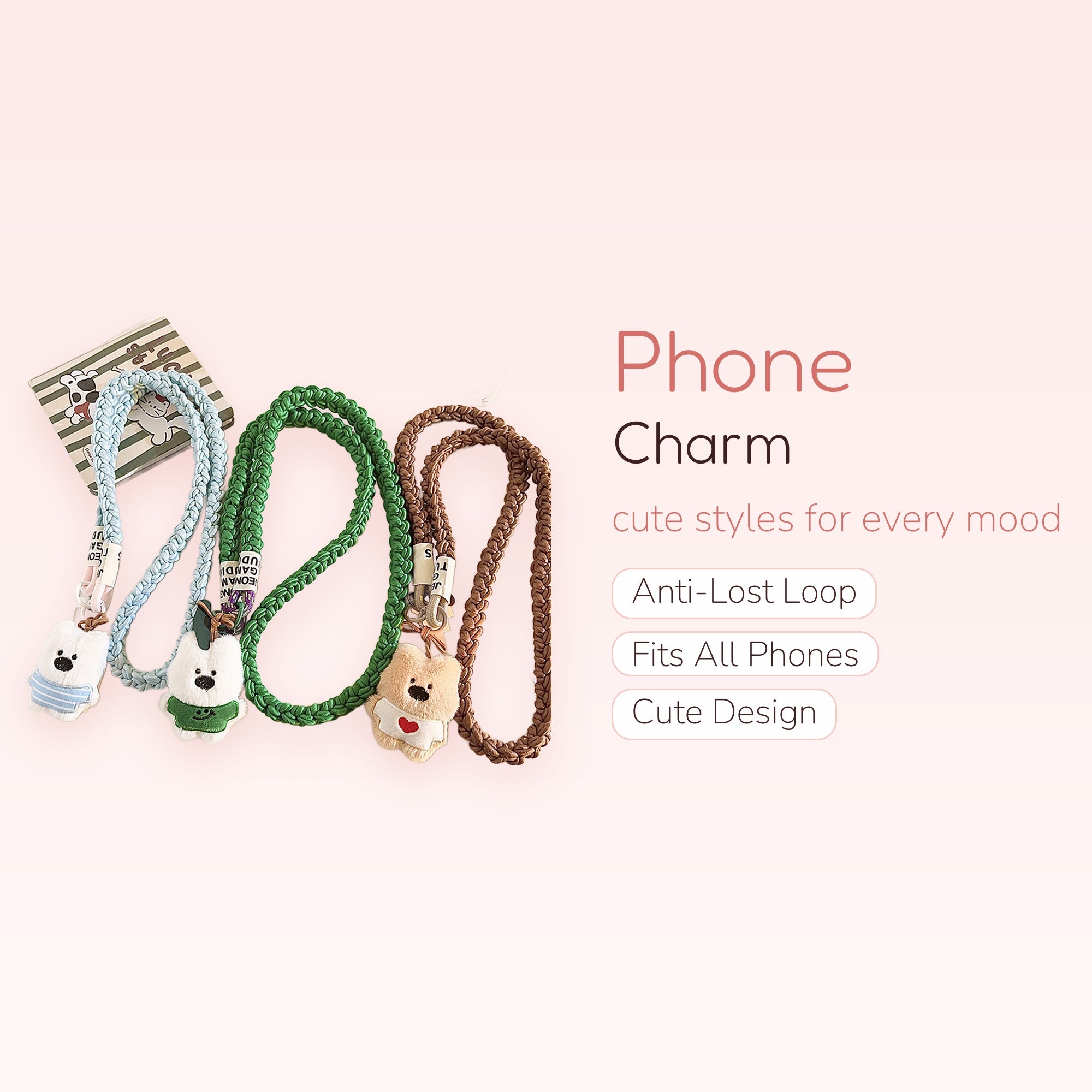 Cute Braided Lanyard Phone Charm | Plush Bear Strap for Phone Case