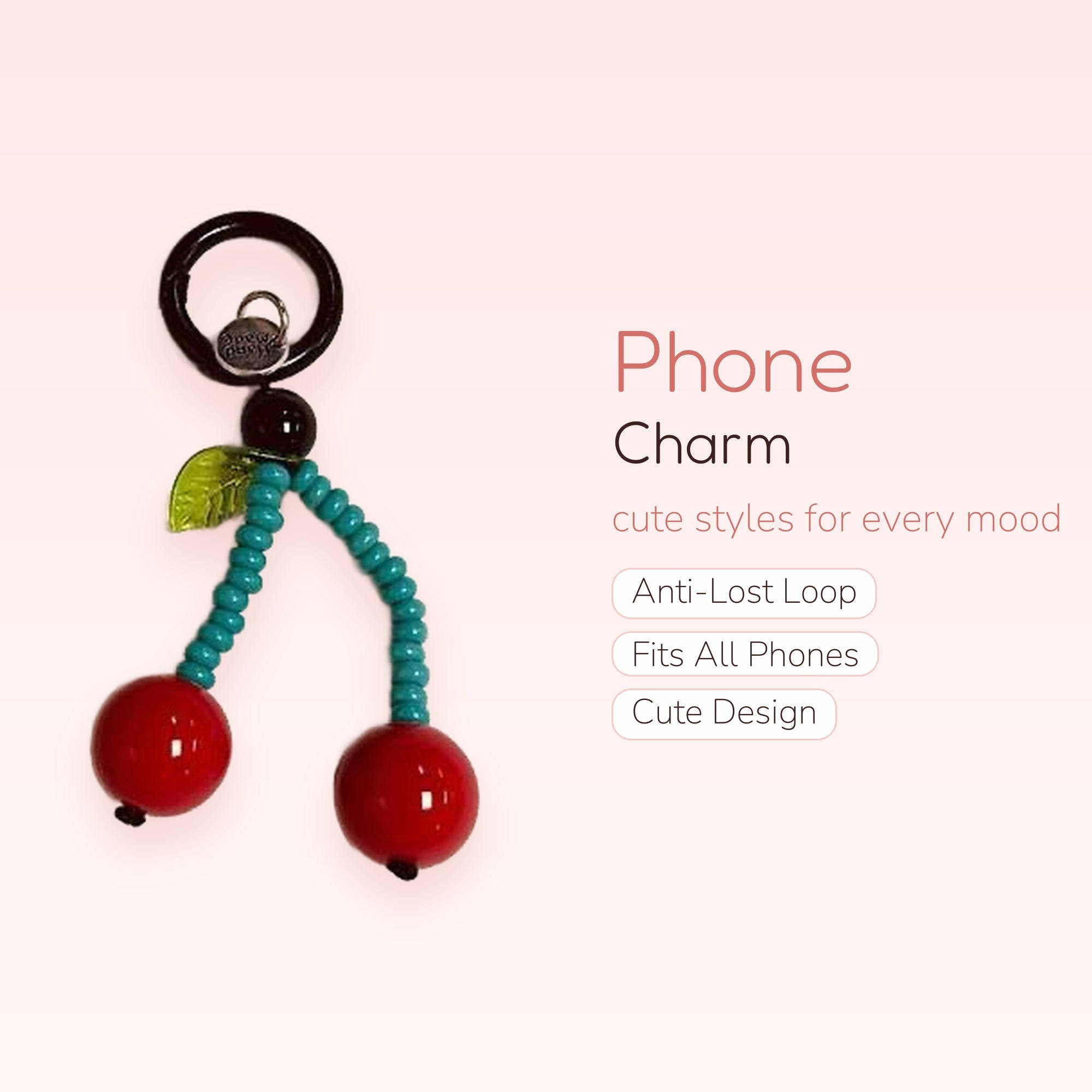 Cute Cherry Beaded Phone Charm | Y2K Aesthetic Red & Teal Keychain