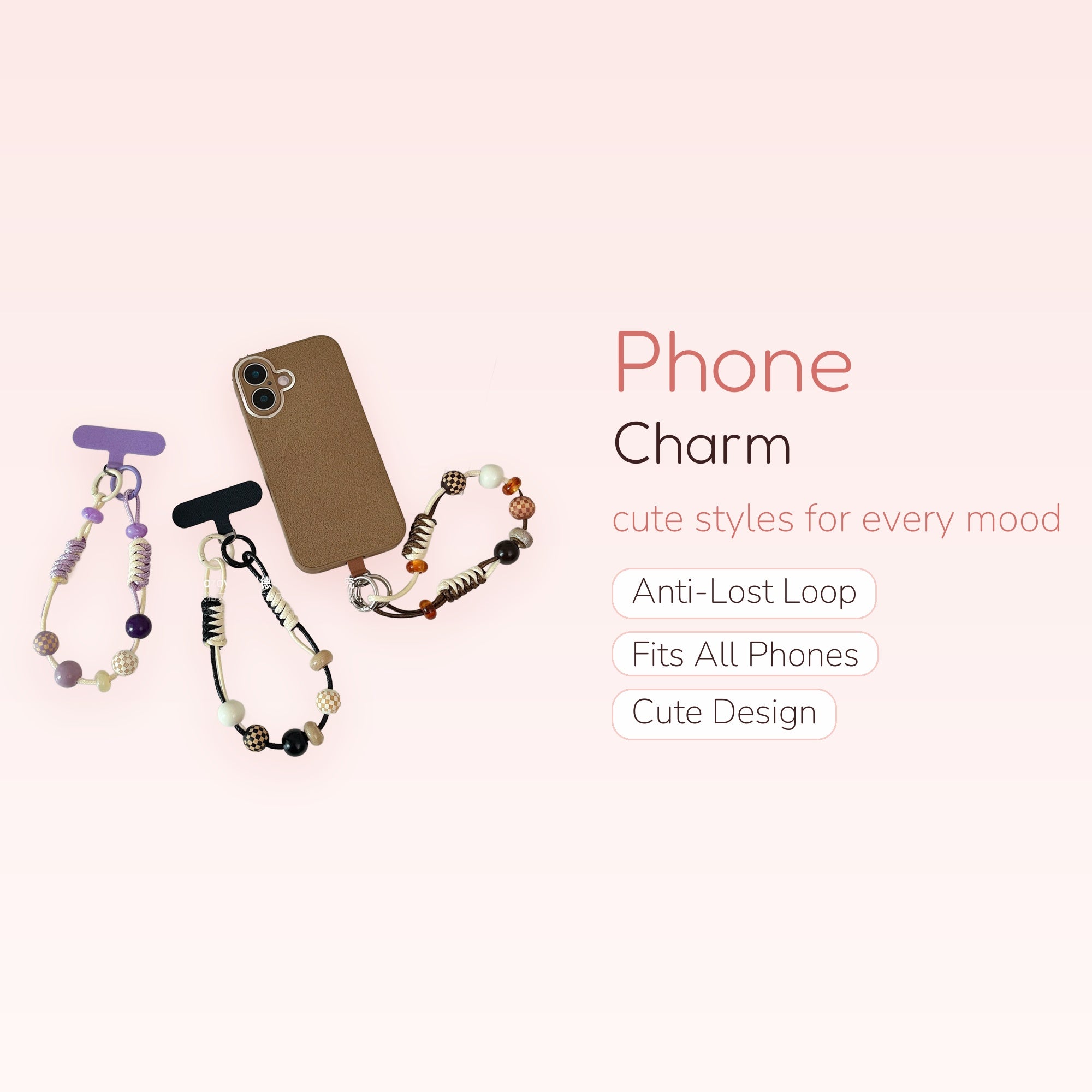 Aesthetic Beaded Woven Phone Charm Strap | Cute Wrist Lanyard with Checkerboard Beads