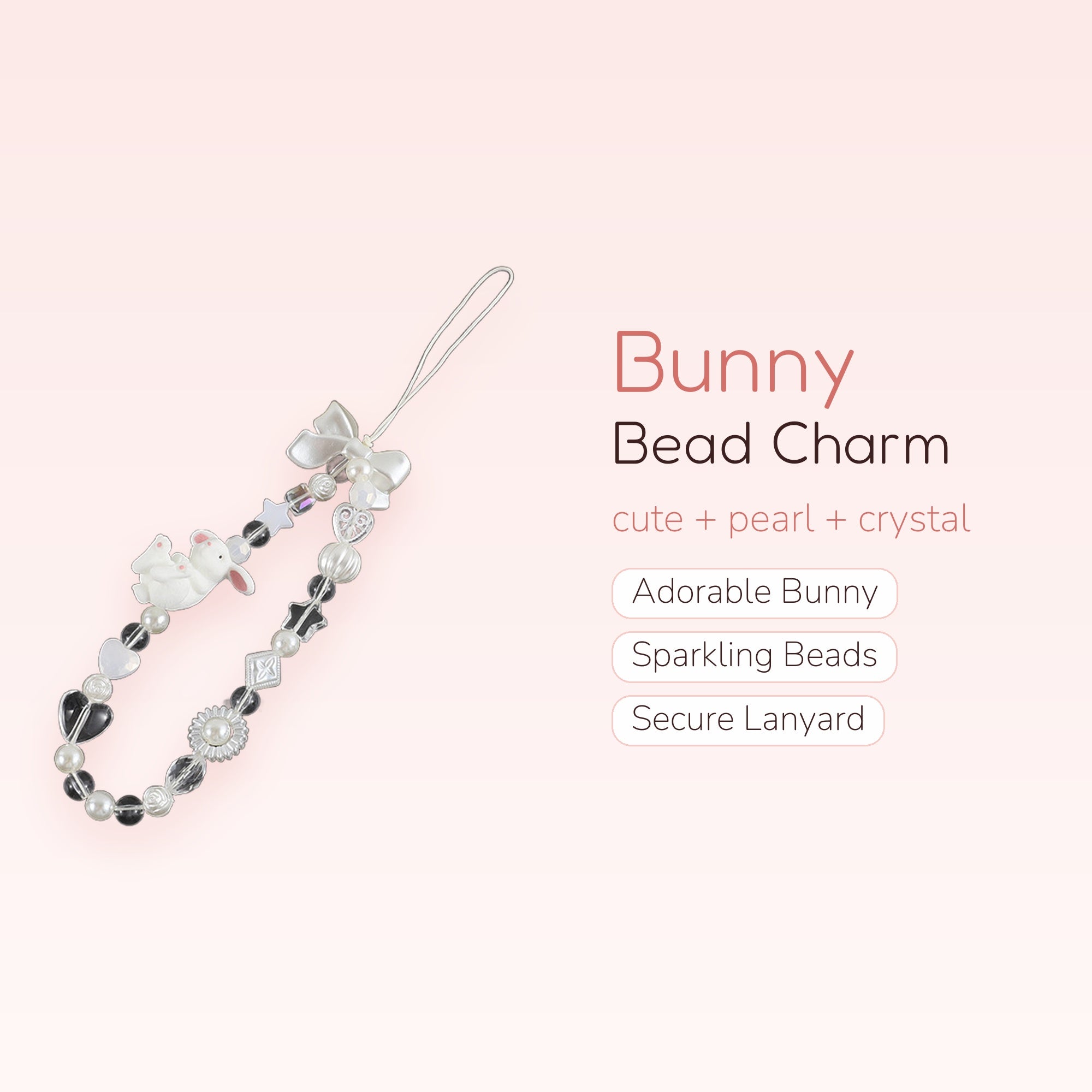 Kawaii Bunny Pearl Phone Charm Strap | Cute Beaded Wrist Lanyard
