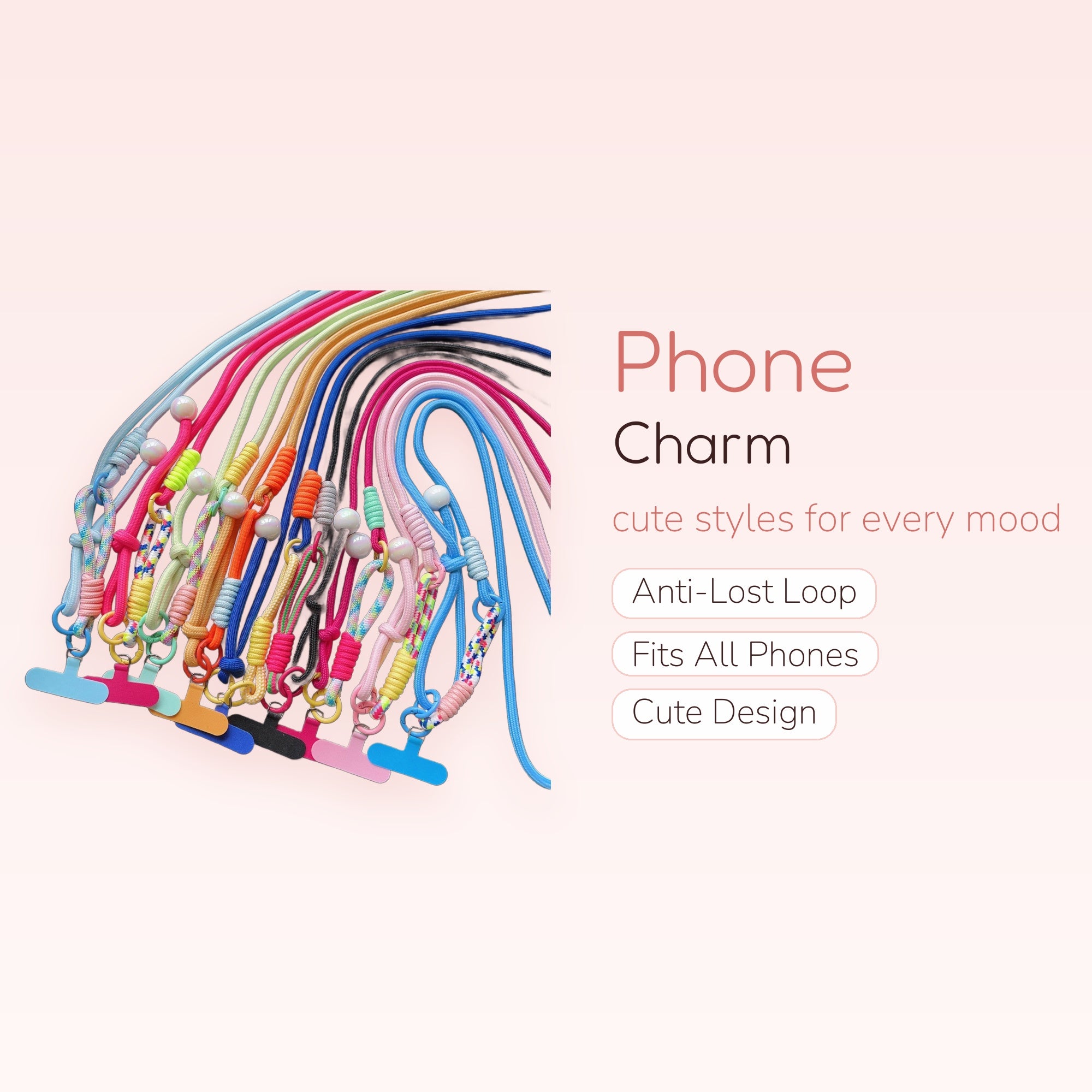 Colorful Braided Lanyard Phone Charm | Aesthetic Adjustable Phone Strap with Pearl Beads