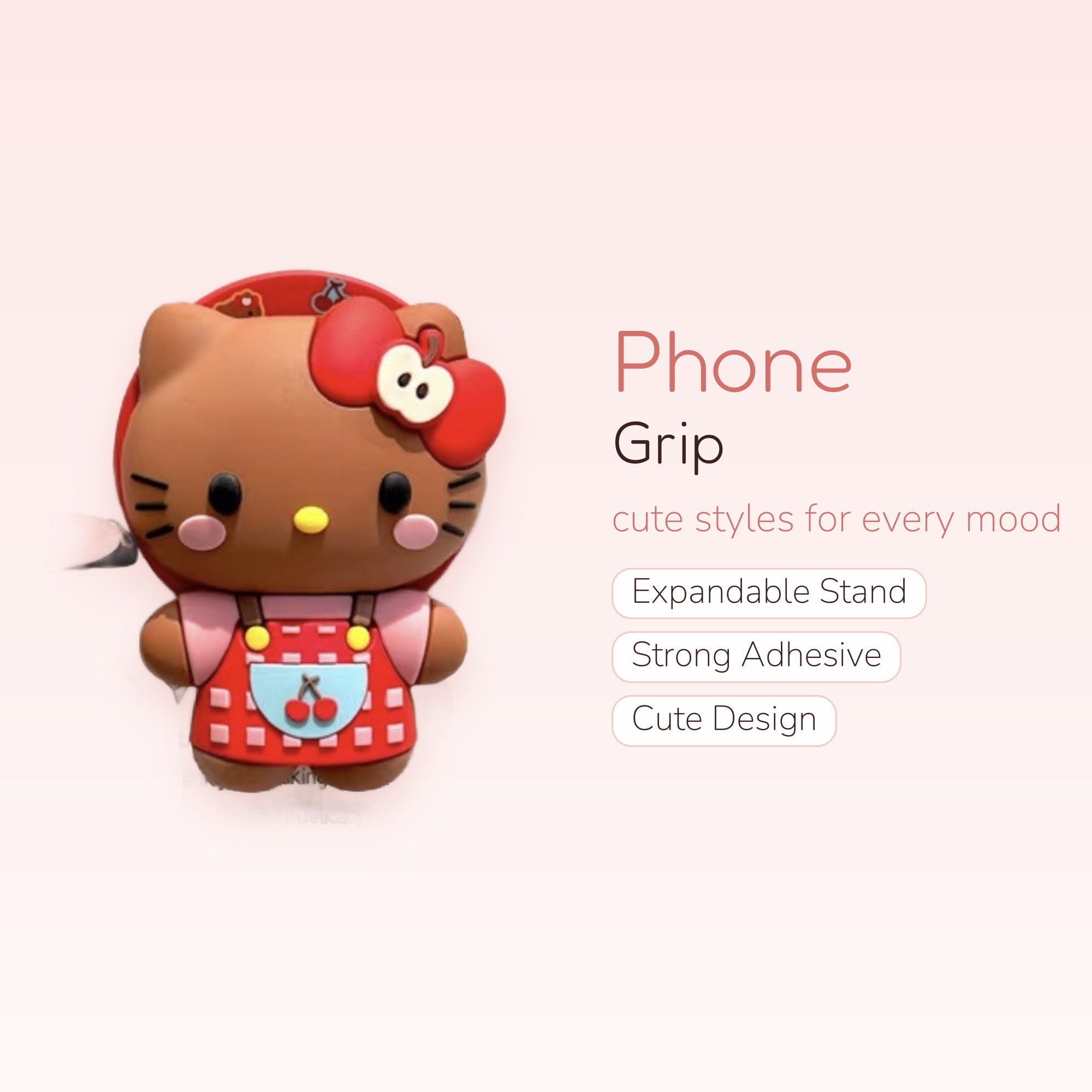 Kawaii Hello Kitty Apple Overalls Phone Grip | Cute Pop Socket Stand