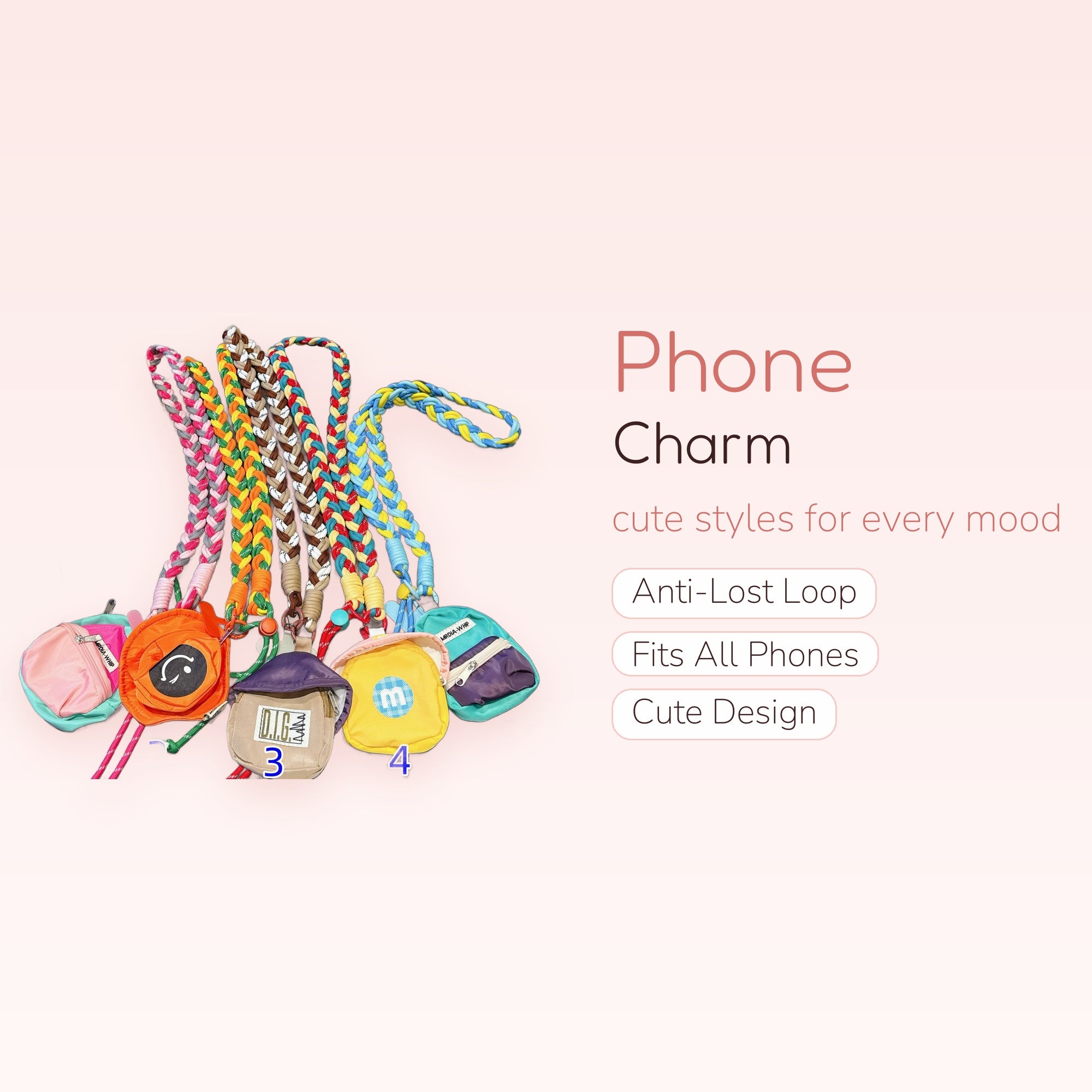 Braided Rope Mini Backpack Phone Charm | Colorful Lanyard Wrist Strap Keychain