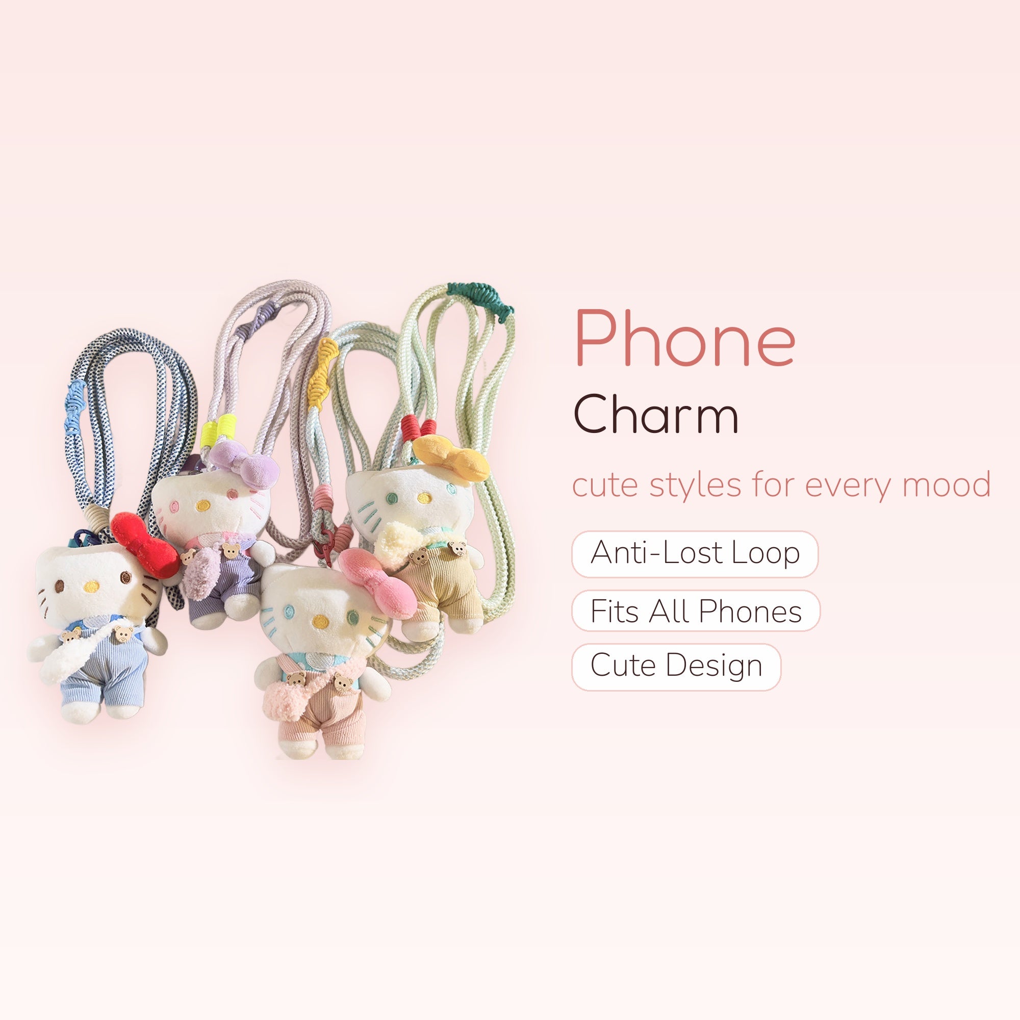 Kawaii Hello Kitty Plush Phone Charm Lanyard | Pastel Overalls Shoulder Strap