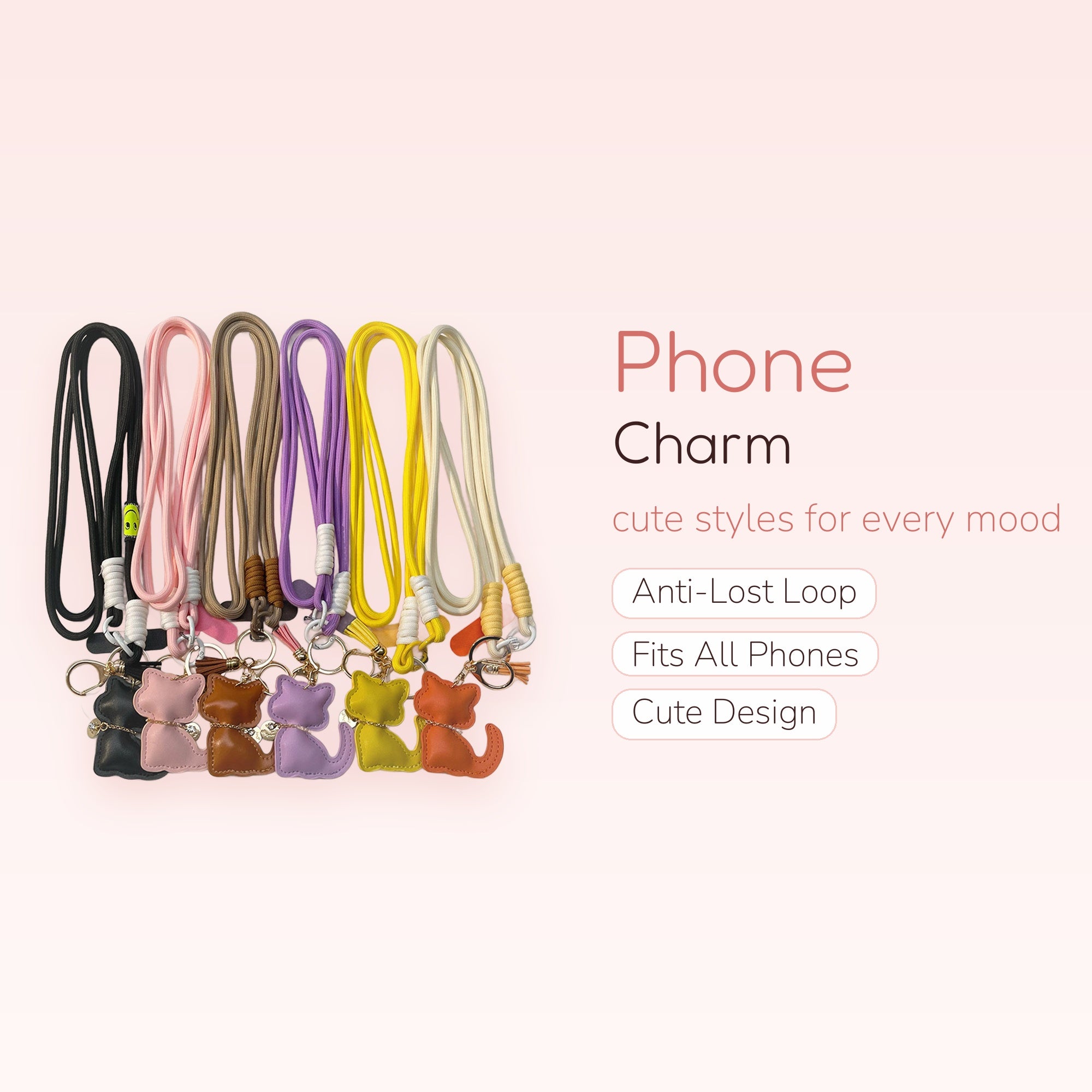 Cute Cat Leather Phone Charm Lanyard | Aesthetic Crossbody Strap with Tassel