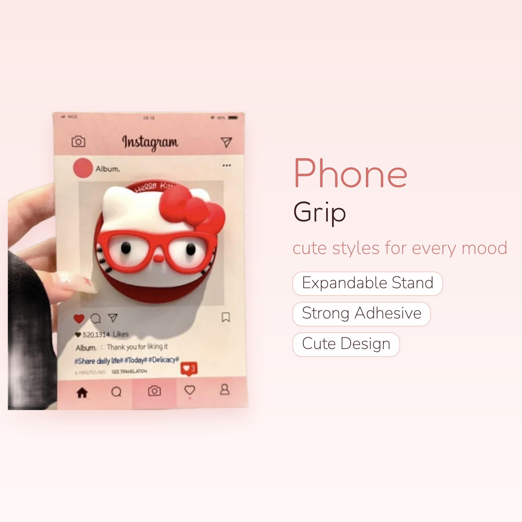 Red Hello Kitty Instagram Phone Grip | Cute Kawaii Pop Socket Stand