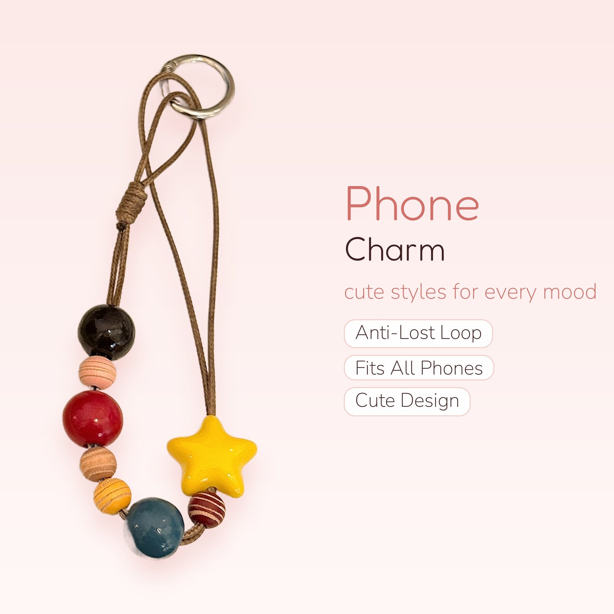 Aesthetic Colorful Beaded Phone Charm | Cute Star & Round Bead Phone Strap