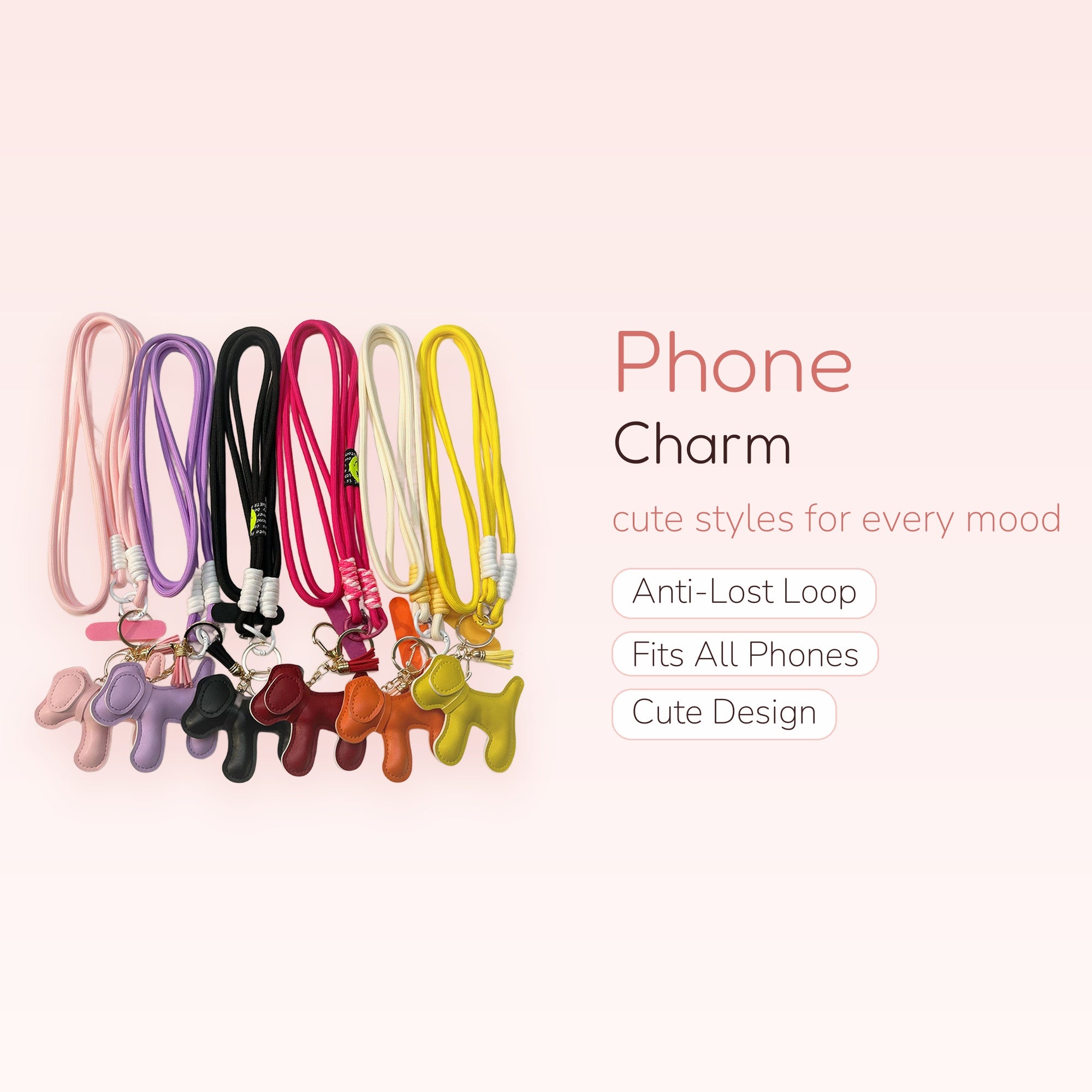 Cute Puppy Dog Keychain Phone Lanyard | Colorful Crossbody Strap with Animal Charm