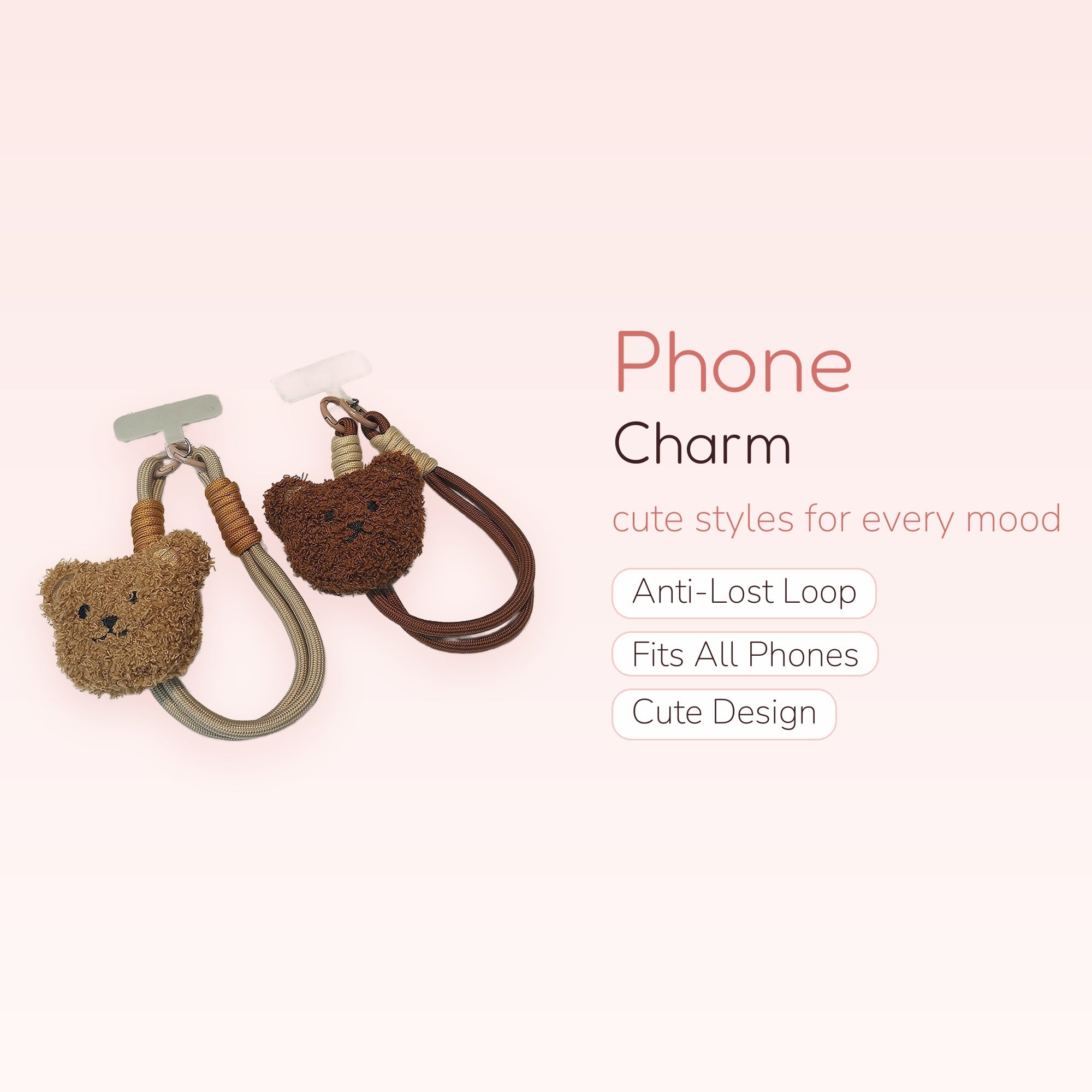 Cute Teddy Bear Phone Charm Strap | Fluffy Plush Wrist Lanyard