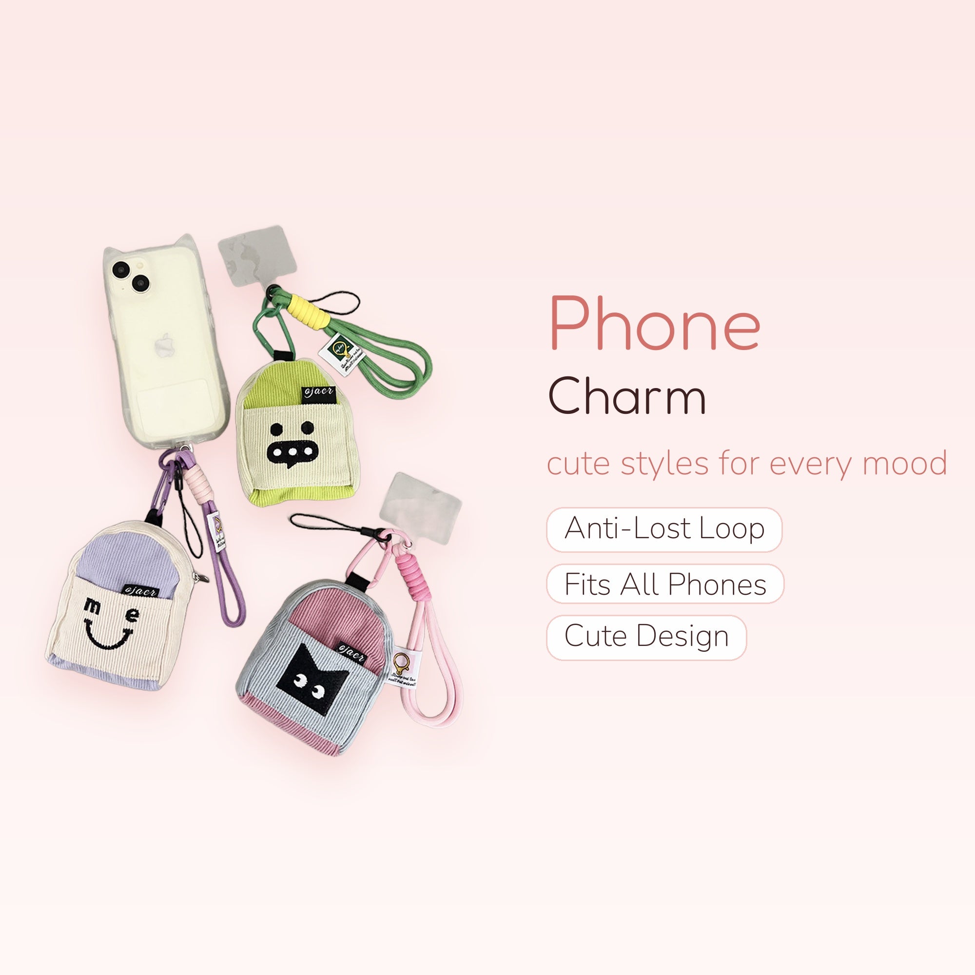 Kawaii Mini Backpack Phone Charm | Cute Corduroy Pouch Wrist Lanyard