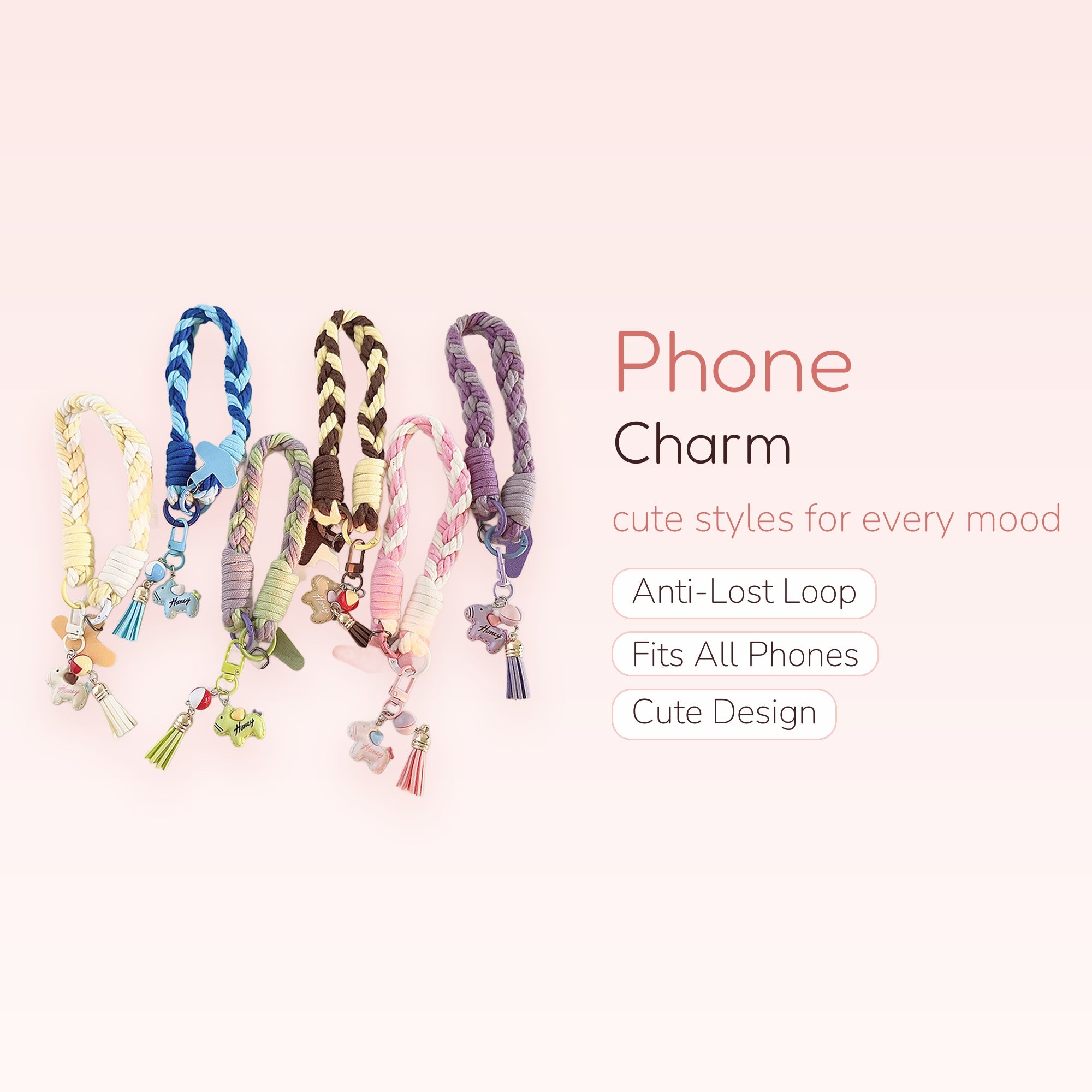 Braided Rope Wristlet Phone Charm | Cute Elephant & Tassel Lanyard