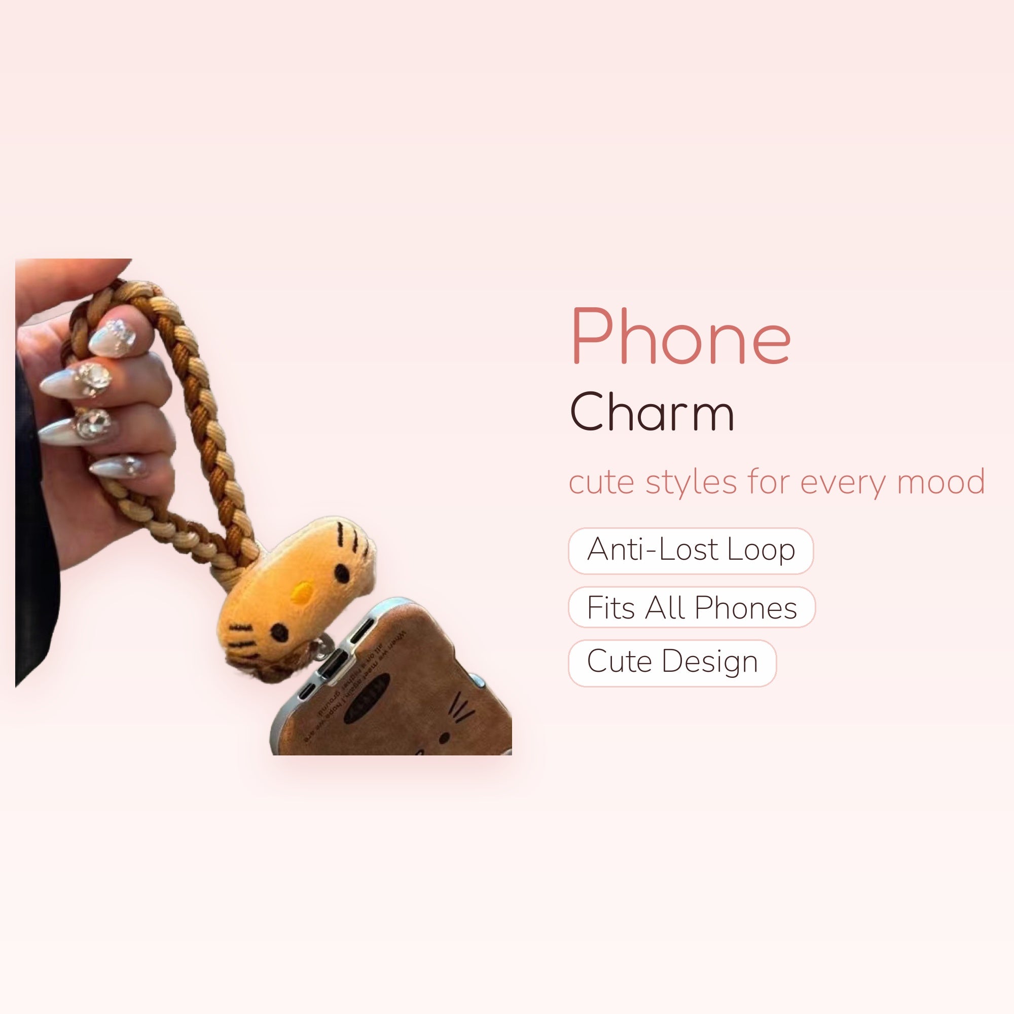 Braided Wrist Strap Phone Charm | Cute Plush Character Phone Lanyard
