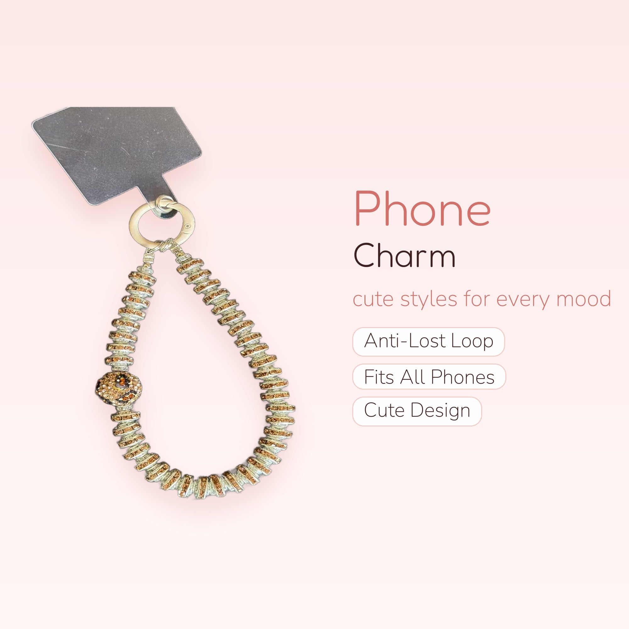 Sparkly Leopard Print Phone Charm Strap | Aesthetic Crystal Beaded Wrist Lanyard