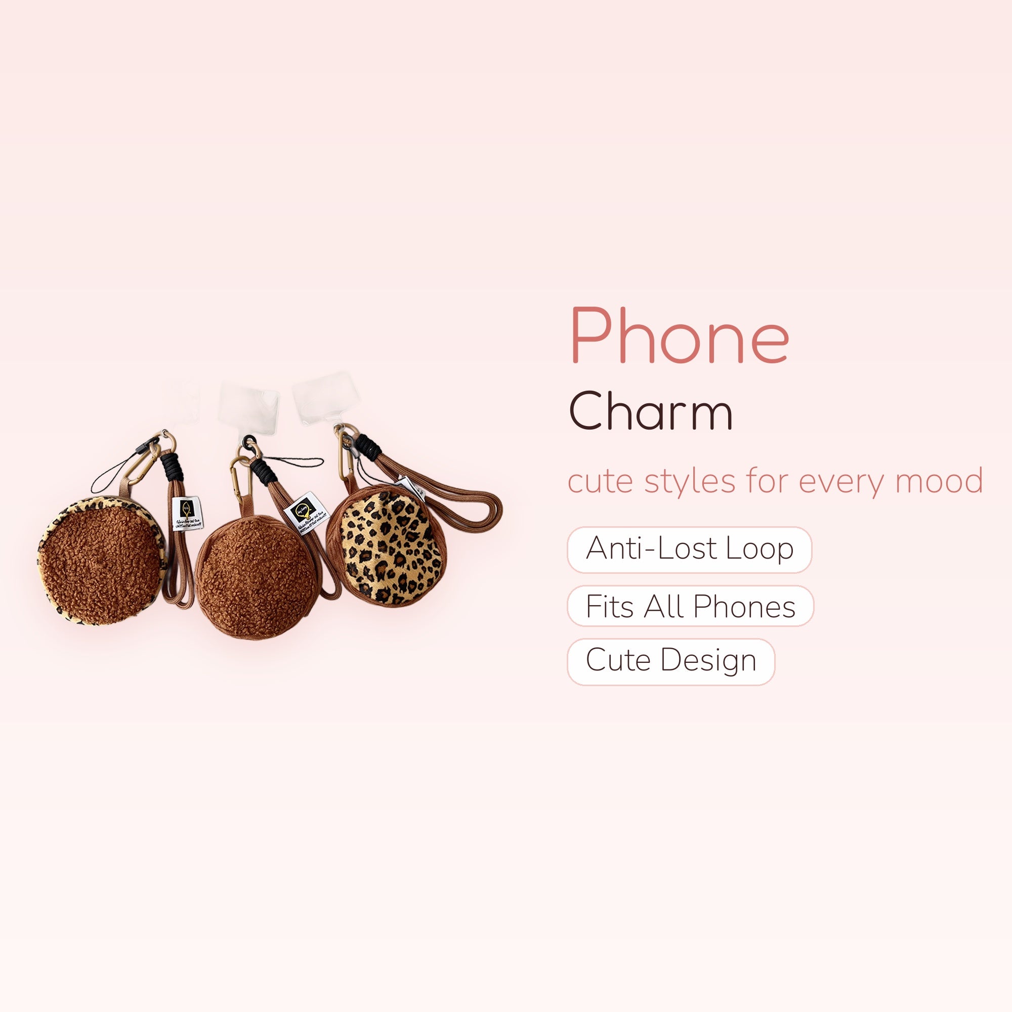 Fluffy Leopard Print & Sherpa Phone Charm | Cozy Wrist Strap Keychain