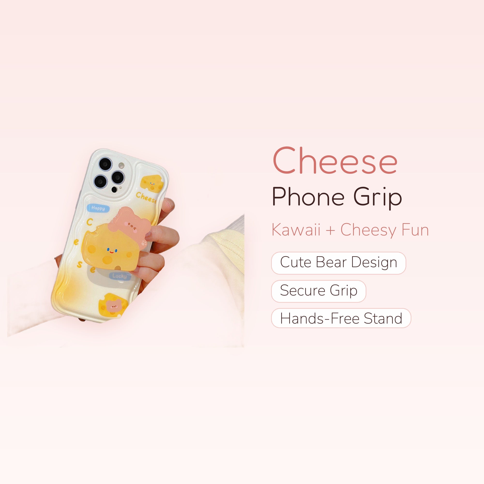 Kawaii Cheese Bear Phone Grip | Cute Pop Socket Stand | Aesthetic Phone Accessory | Gift for Her | Trendy Phone Holder