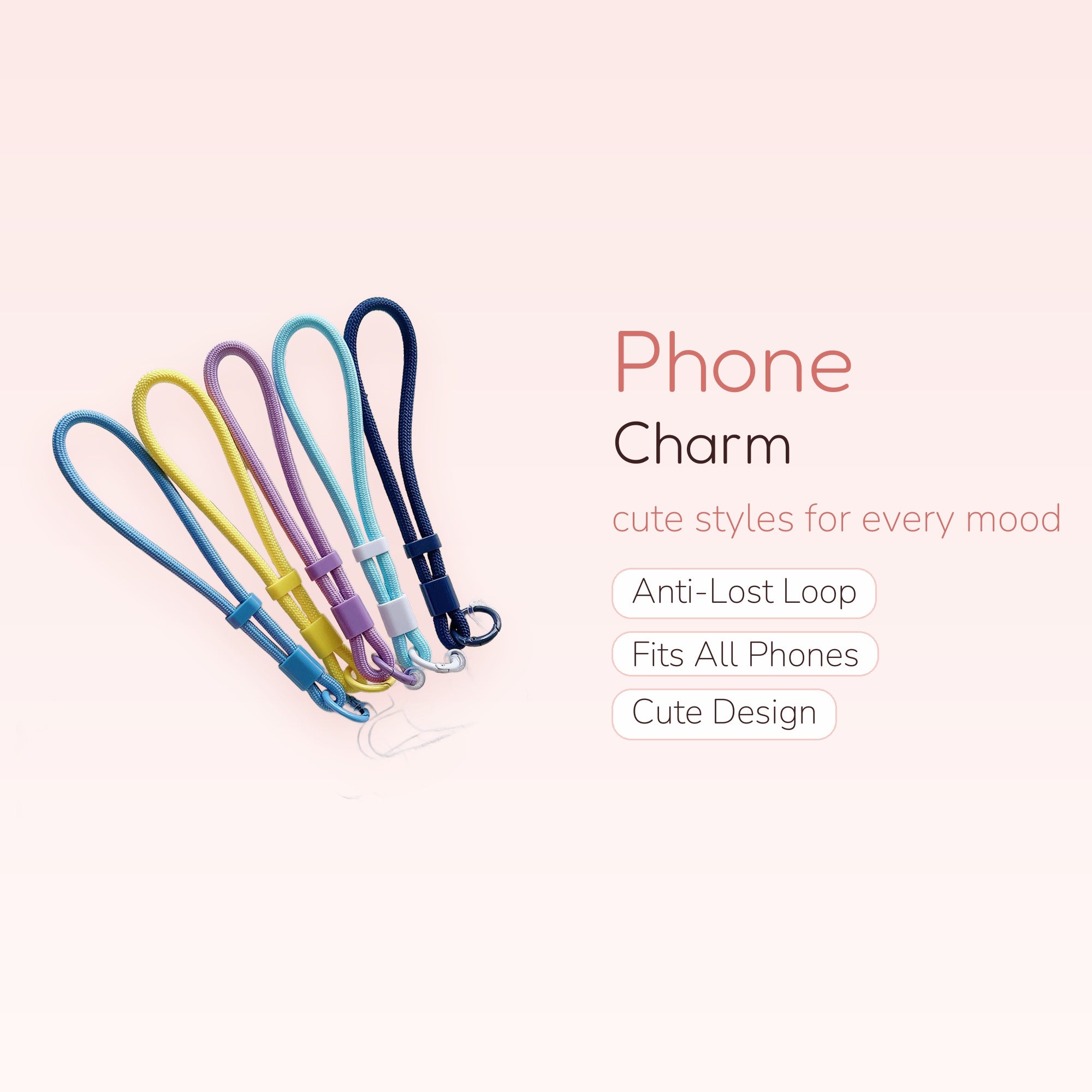 Colorful Braided Wrist Phone Charm | Pastel Adjustable Lanyard Strap
