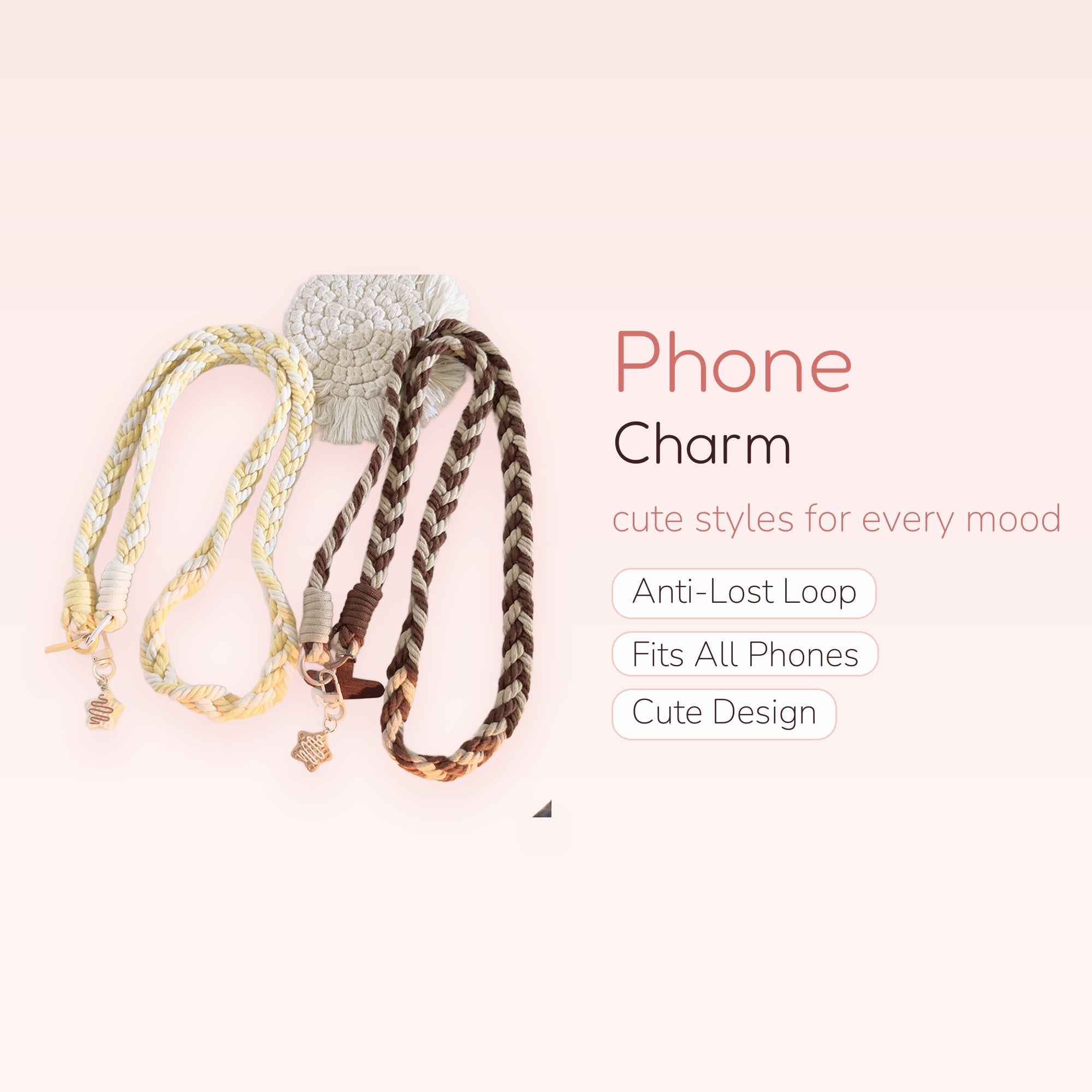 Braided Cotton Rope Phone Charm Lanyard | Aesthetic Star Cookie Keychain