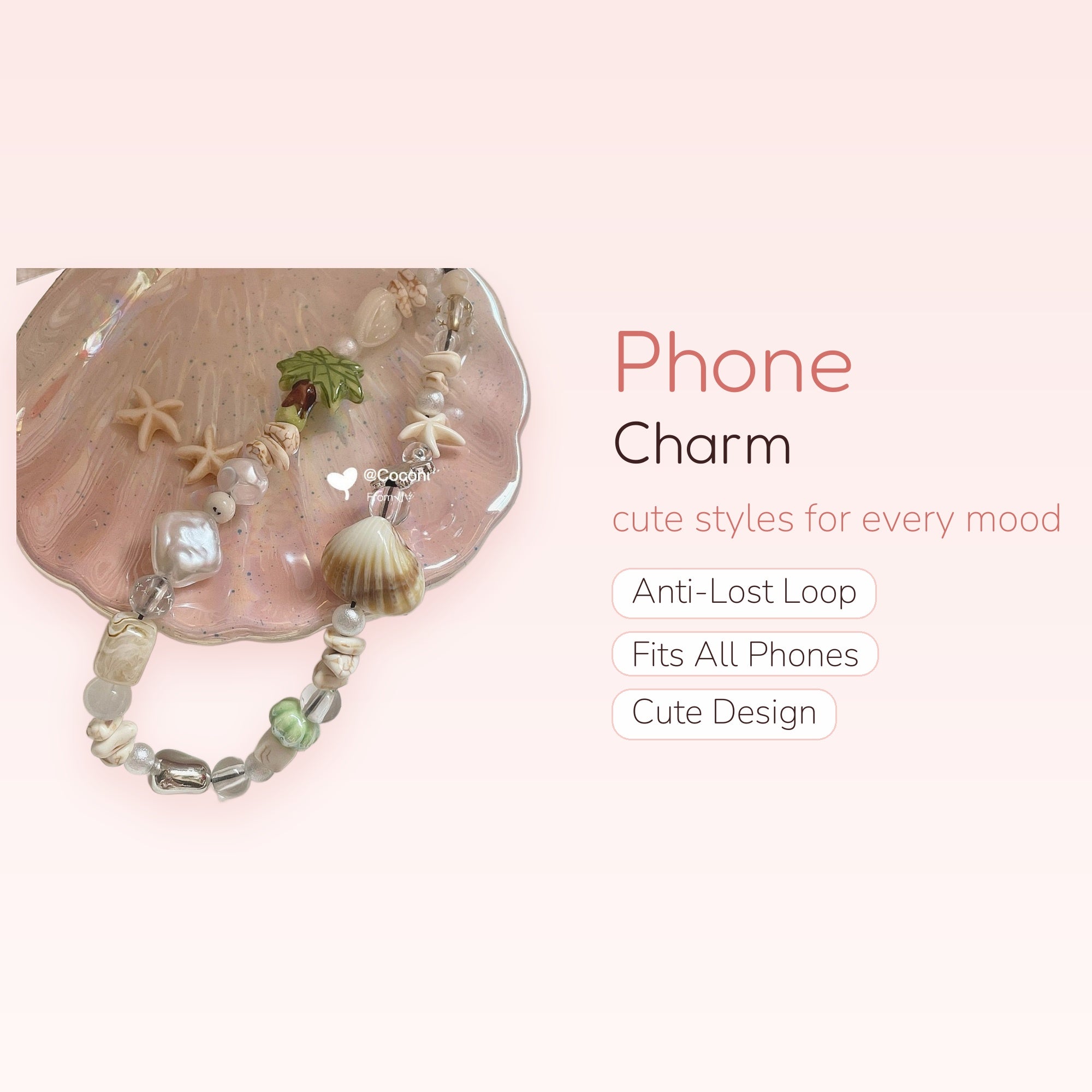 Oceanic Shell & Pearl Phone Charm | Beachy Beaded Wrist Lanyard