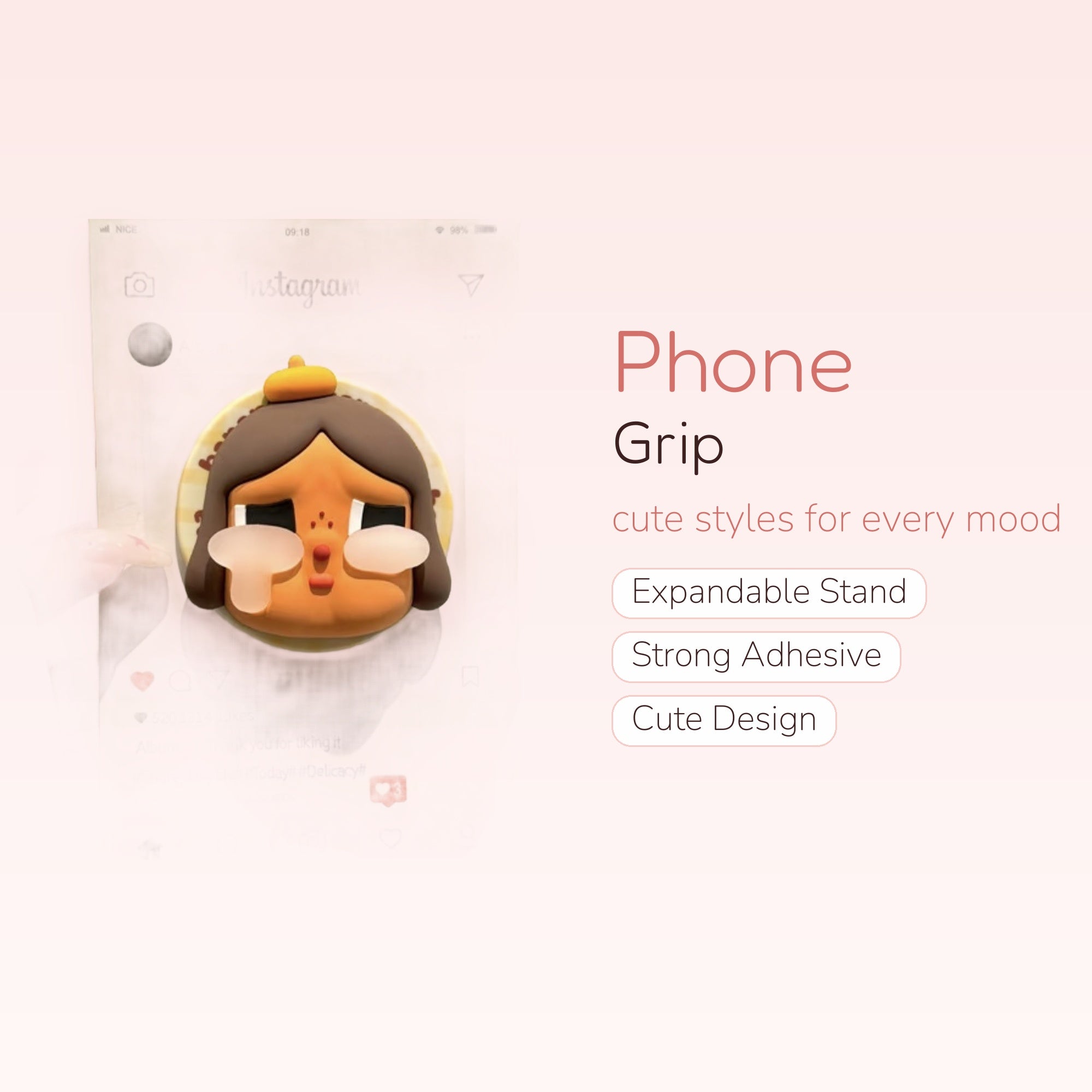 Cute Crying Cartoon Girl Phone Grip | Kawaii Instagram Pop Socket Stand
