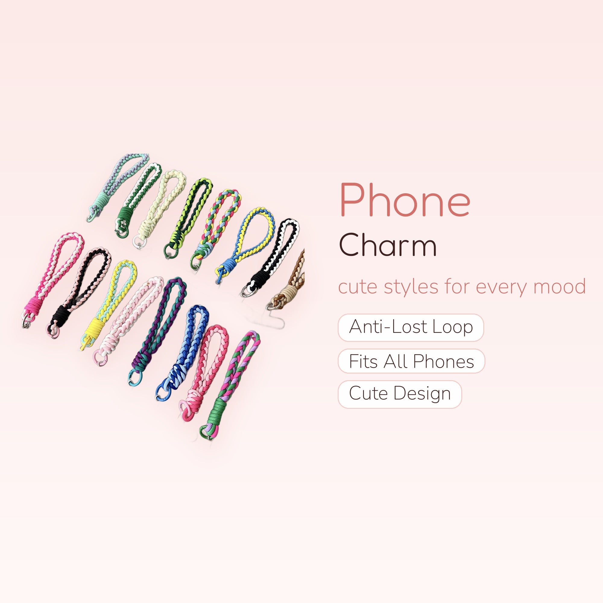 Cute Braided Wristlet Phone Charm | Colorful Woven Lanyard Strap