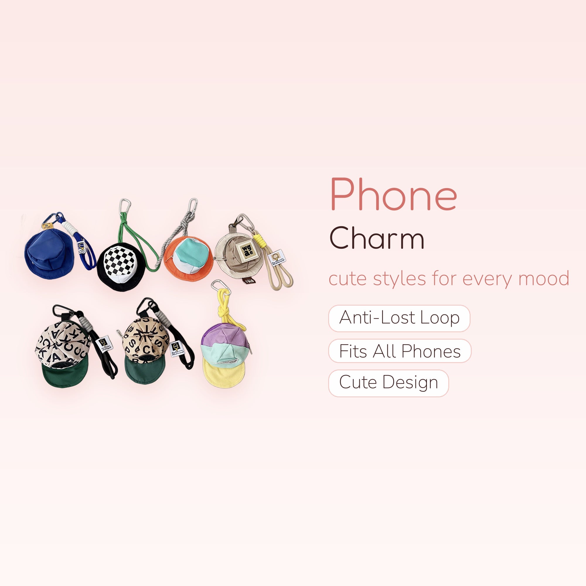 Miniature Hat Coin Purse Phone Charm | Cute Bucket Hat & Baseball Cap Keychain