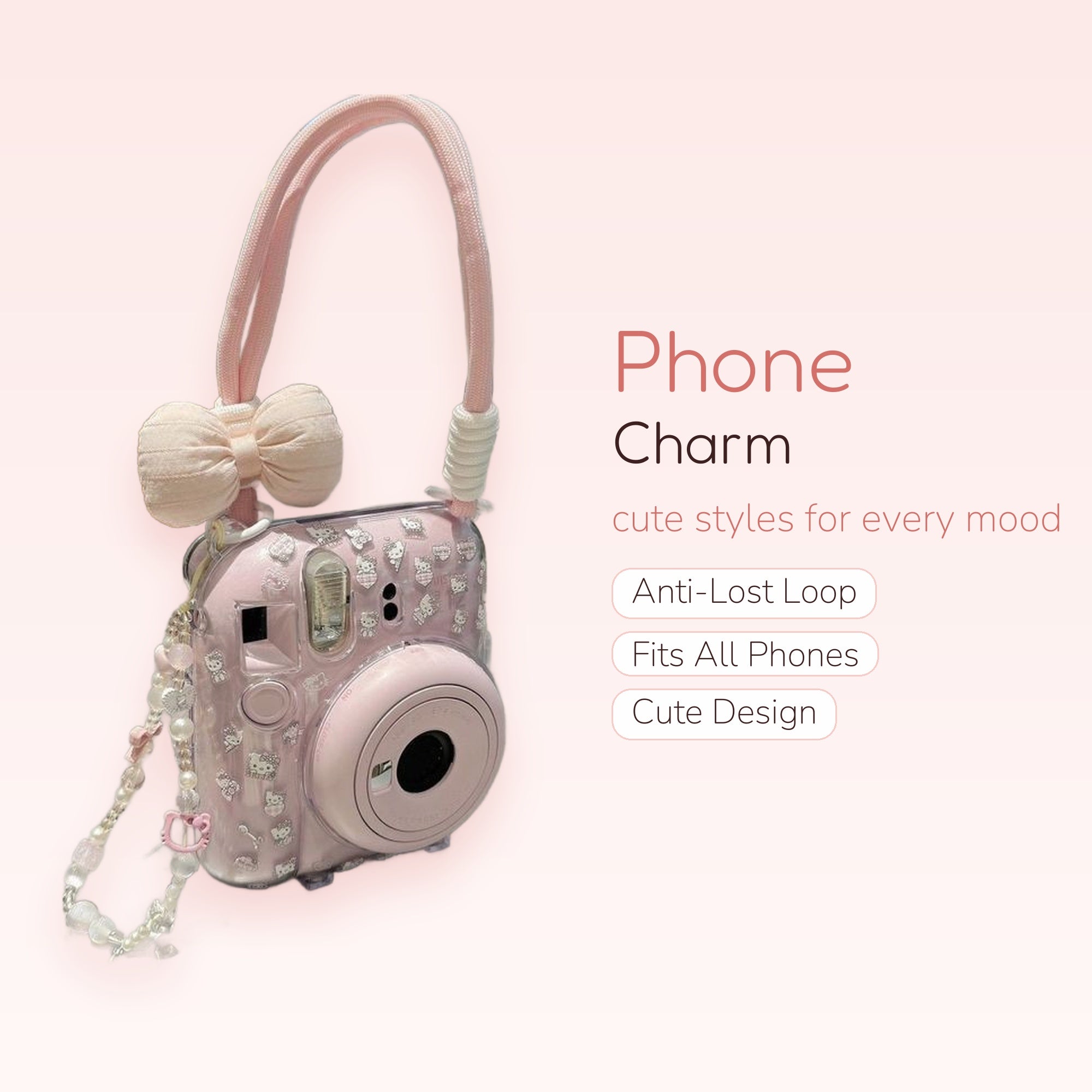 Kawaii Pink Hello Kitty Phone Charm Strap | Pastel Beaded Wrist Lanyard