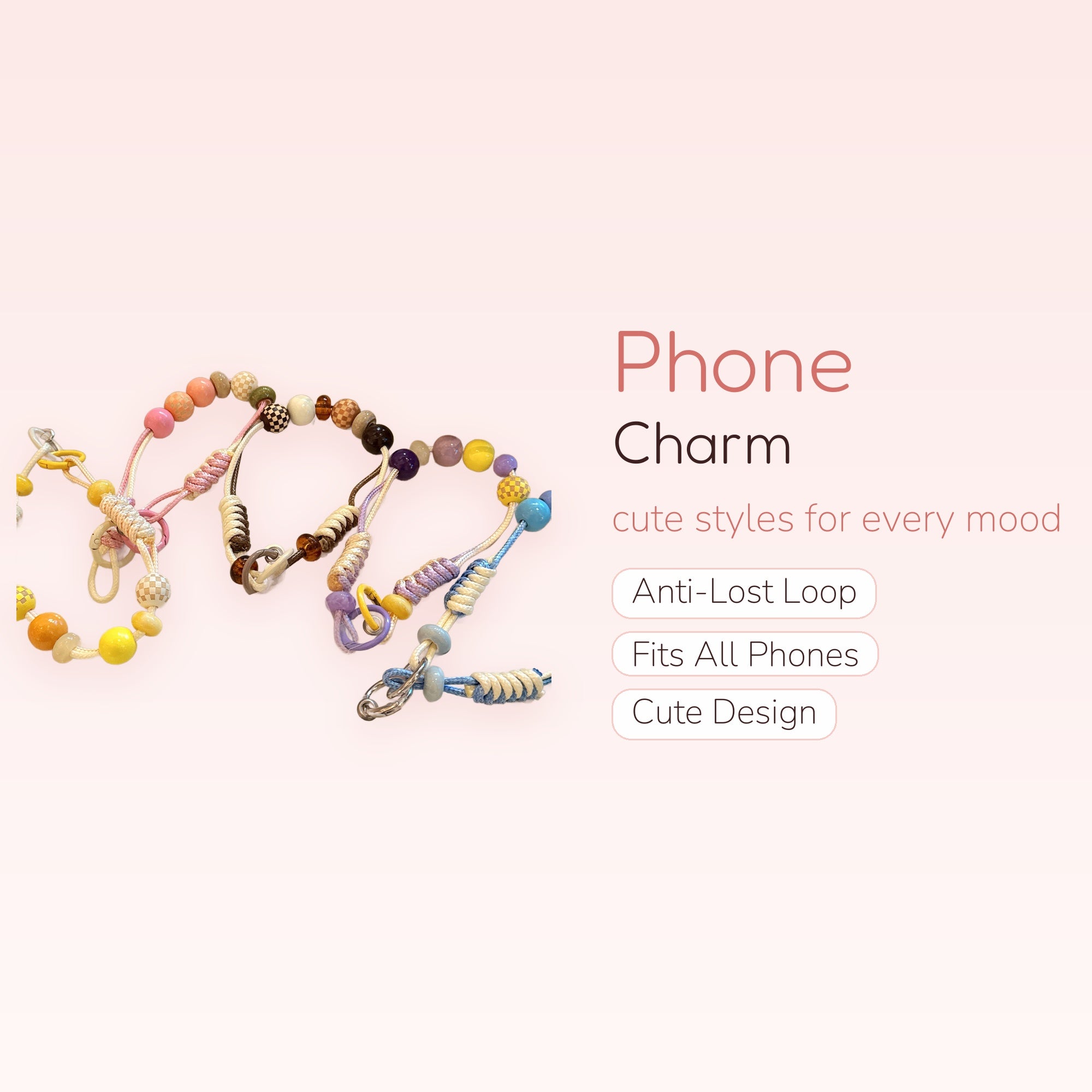 Kawaii Beaded Phone Charm Strap | Pastel Checkerboard & Solid Bead Wrist Lanyard