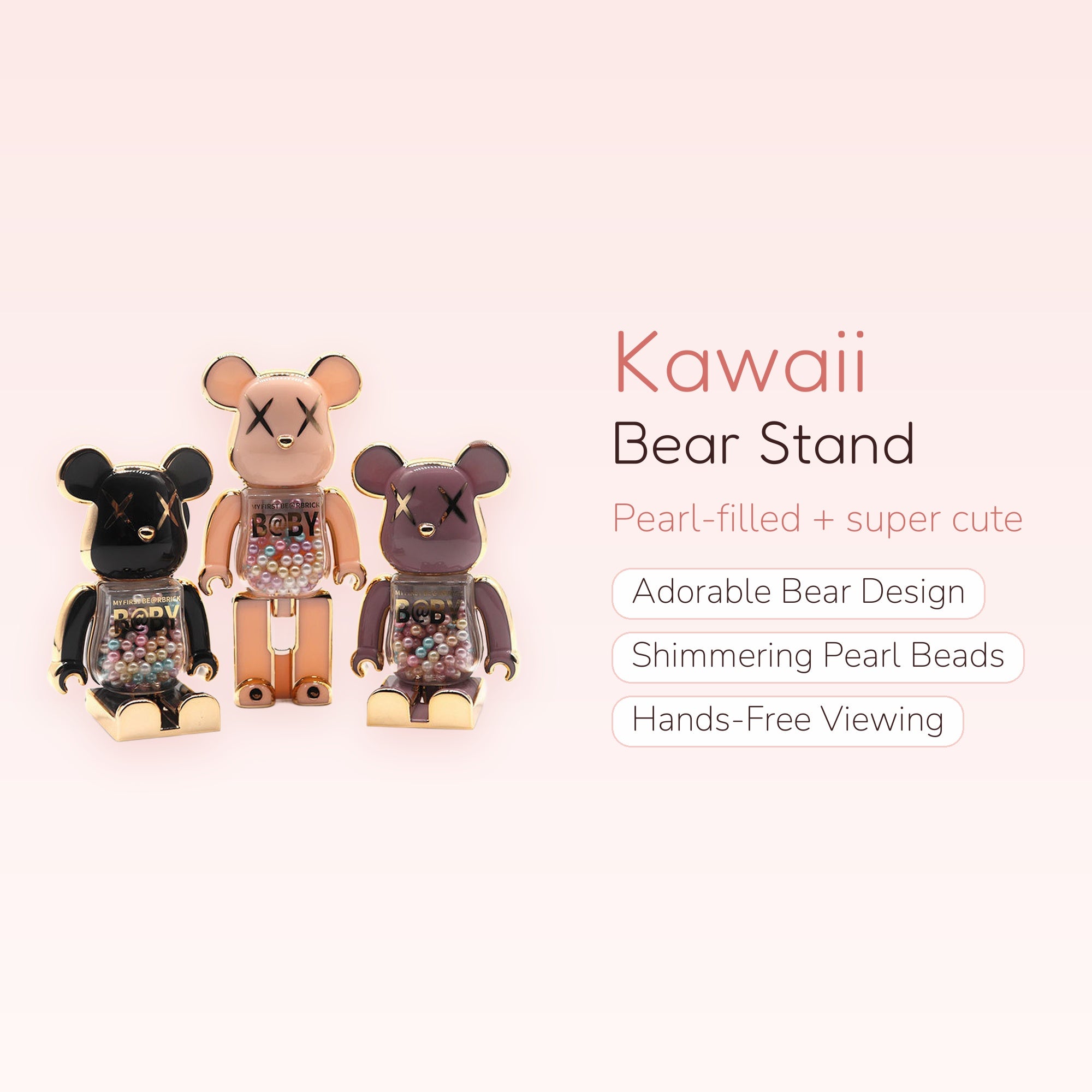 Kawaii Bear Phone Stand | Pearl Bead Bearbrick Phone Holder