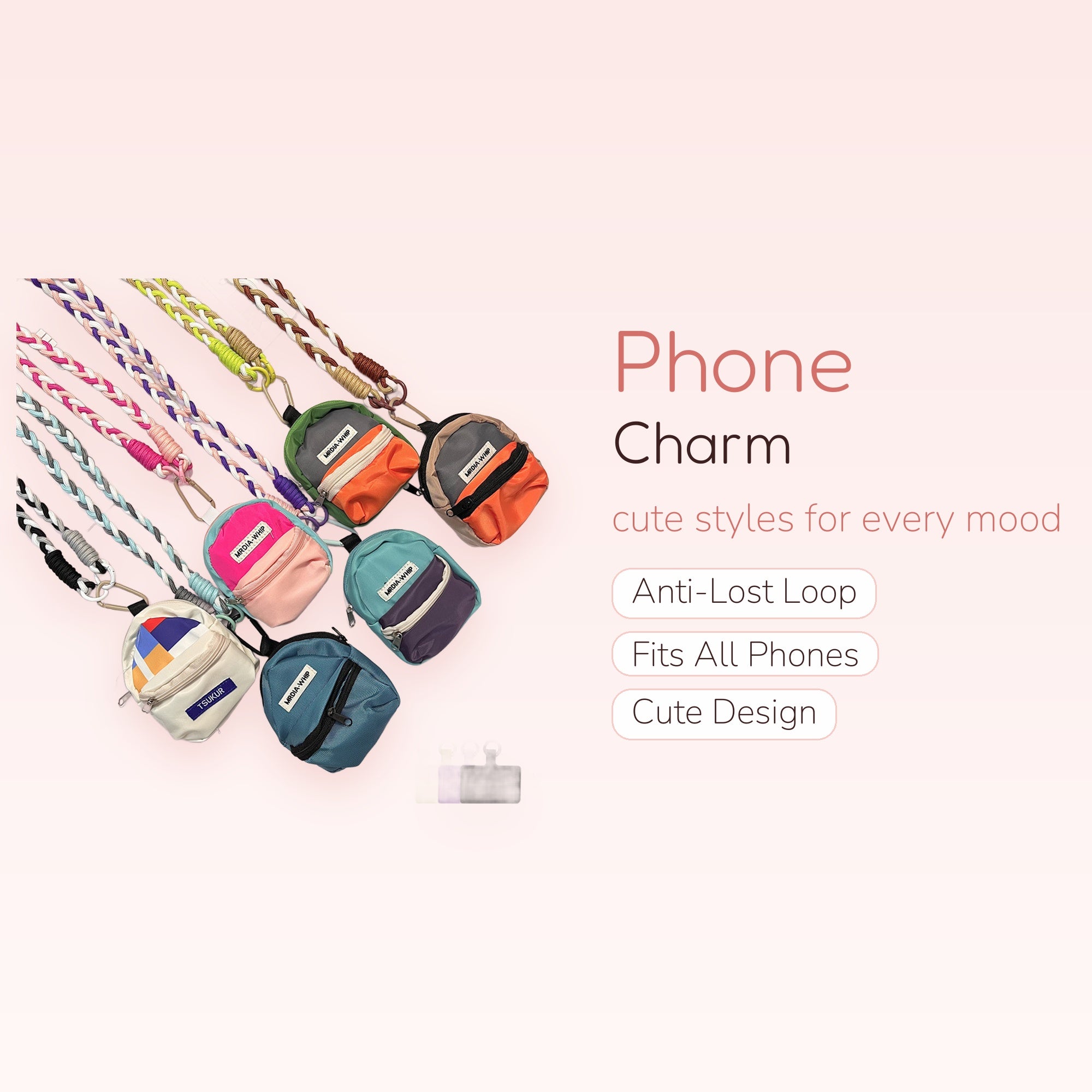Braided Rope Mini Backpack Phone Charm Lanyard | Colorful Aesthetic Crossbody Strap