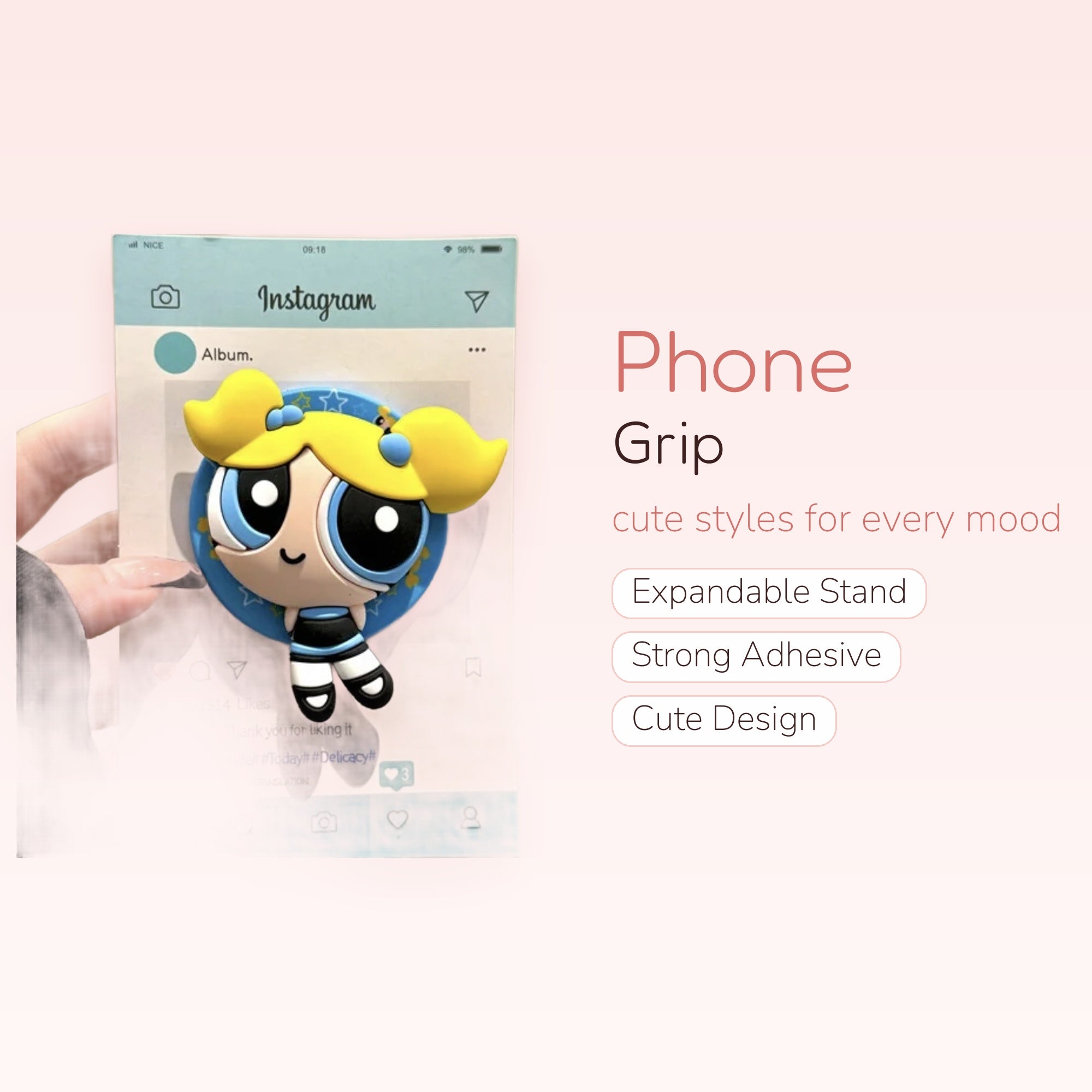 Bubbles Powerpuff Girls Phone Grip | Cute Cartoon Pop Socket Stand