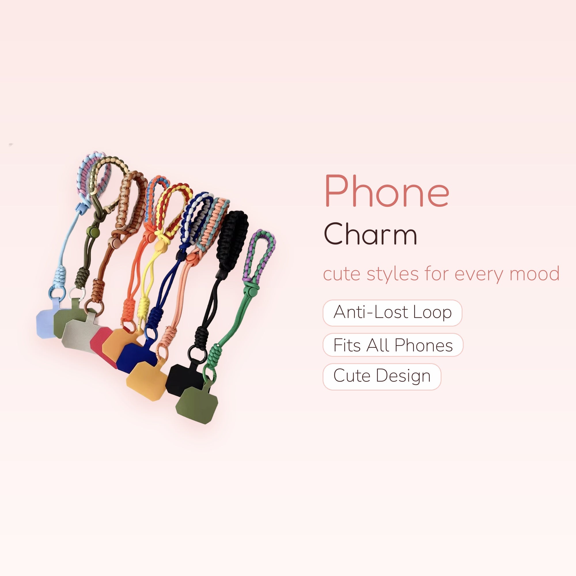 Colorful Braided Paracord Phone Charm Wrist Strap | Aesthetic Hand Lanyard with Patch