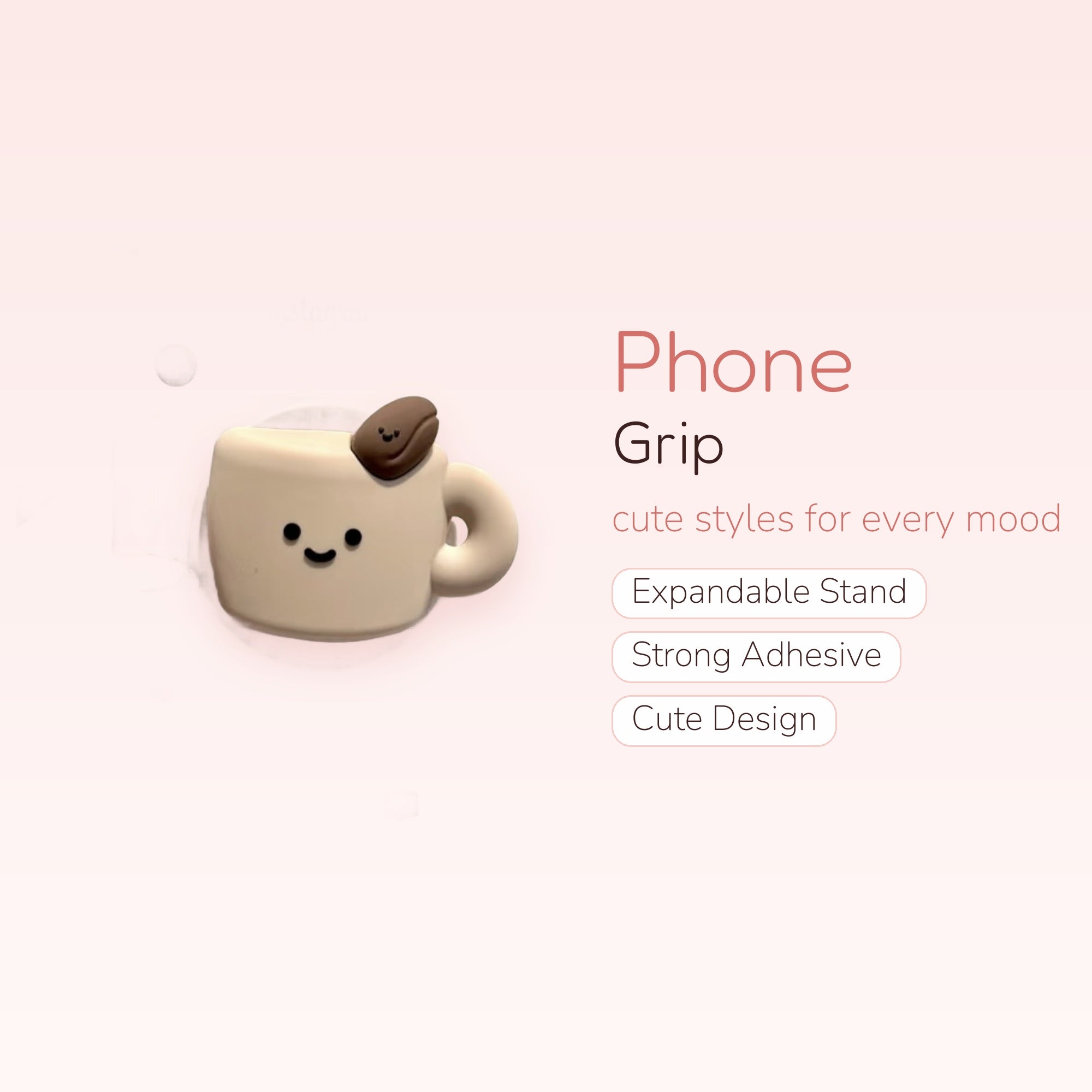 Cute Coffee Cup Phone Grip | Kawaii Pop Socket Stand with Coffee Bean