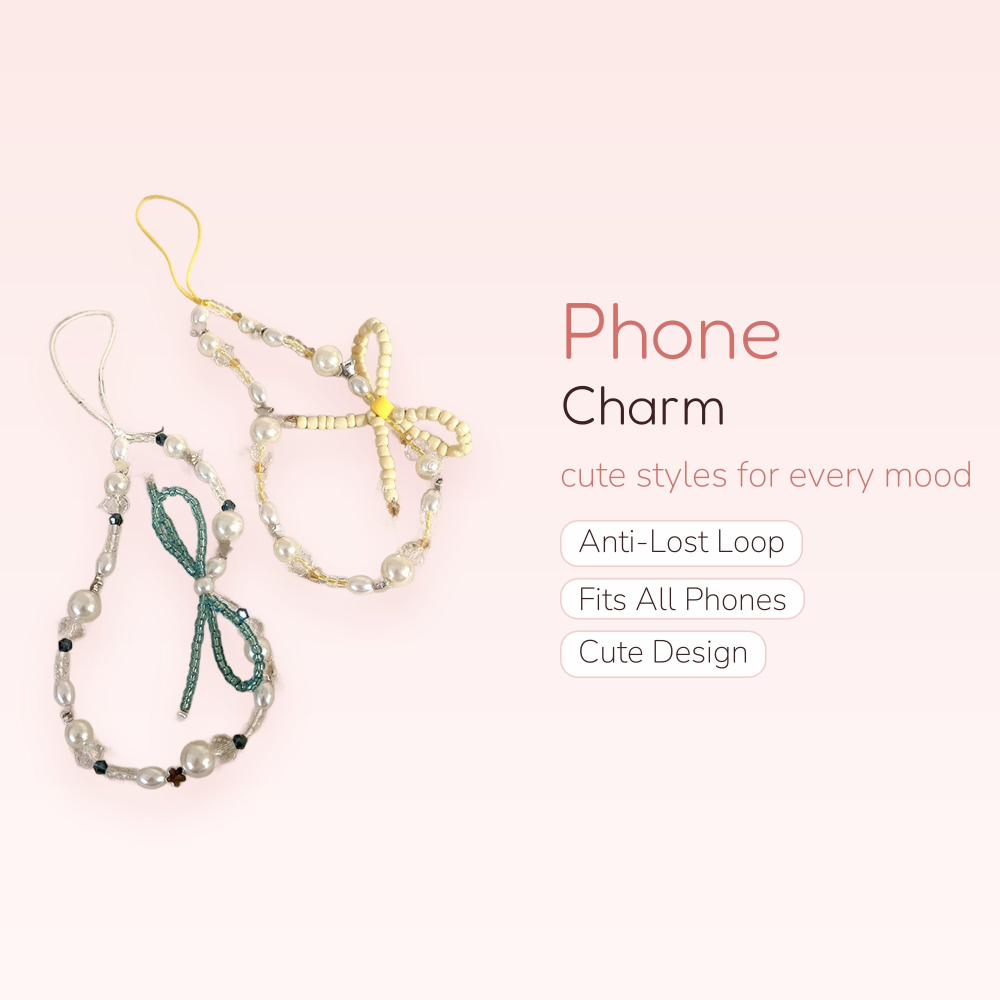 Aesthetic Pearl & Beaded Bow Phone Charm | Cute Wrist Strap Lanyard