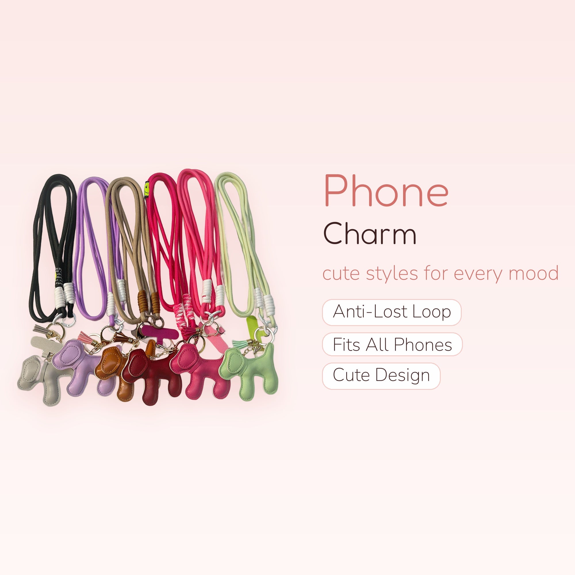 Cute Doggy Lanyard Phone Charm | Colorful Adjustable Crossbody Strap