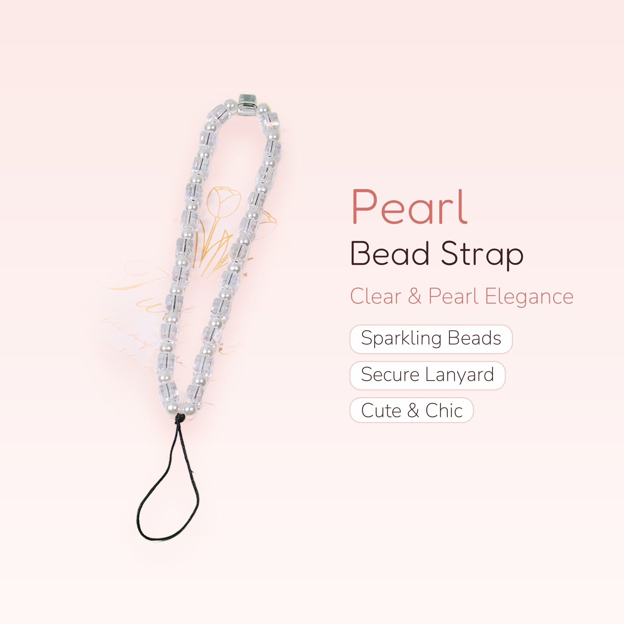 Clear & Pearl Bead Phone Charm Strap | Cute Wrist Lanyard