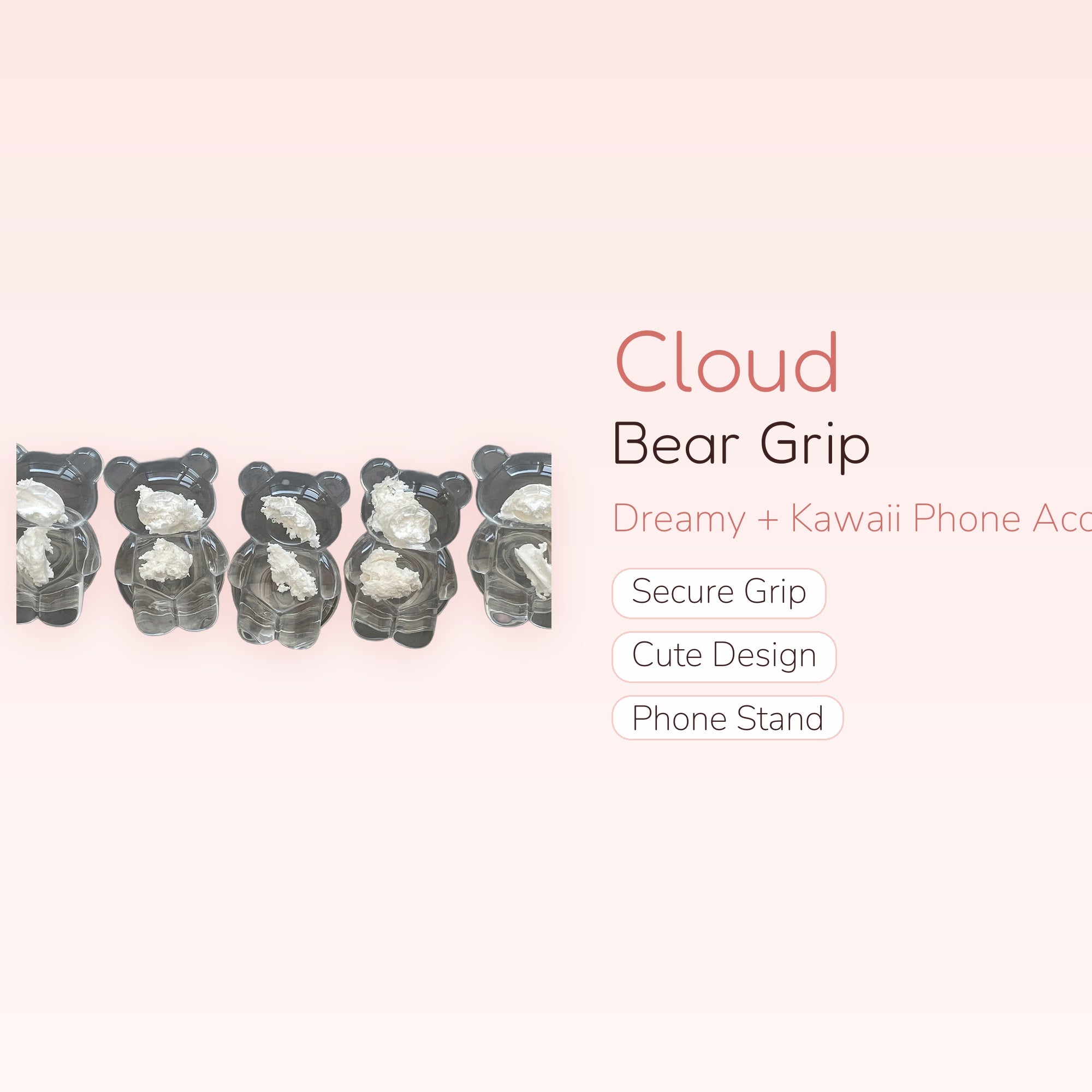 Clear Bear Cloud Phone Grip | Cute Kawaii Phone Stand