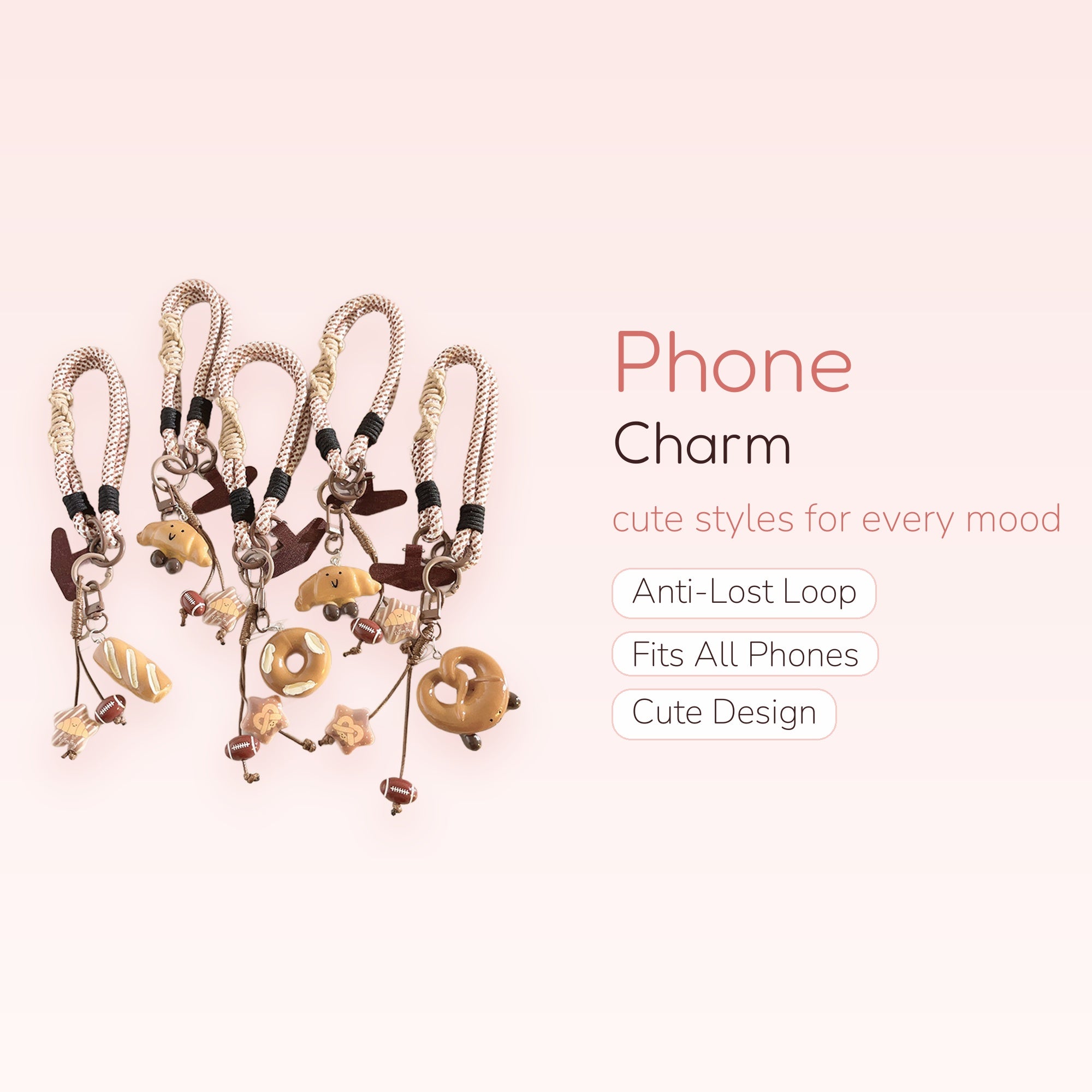 Kawaii Bread & Pastry Phone Charm Strap | Cute Foodie Wrist Lanyard