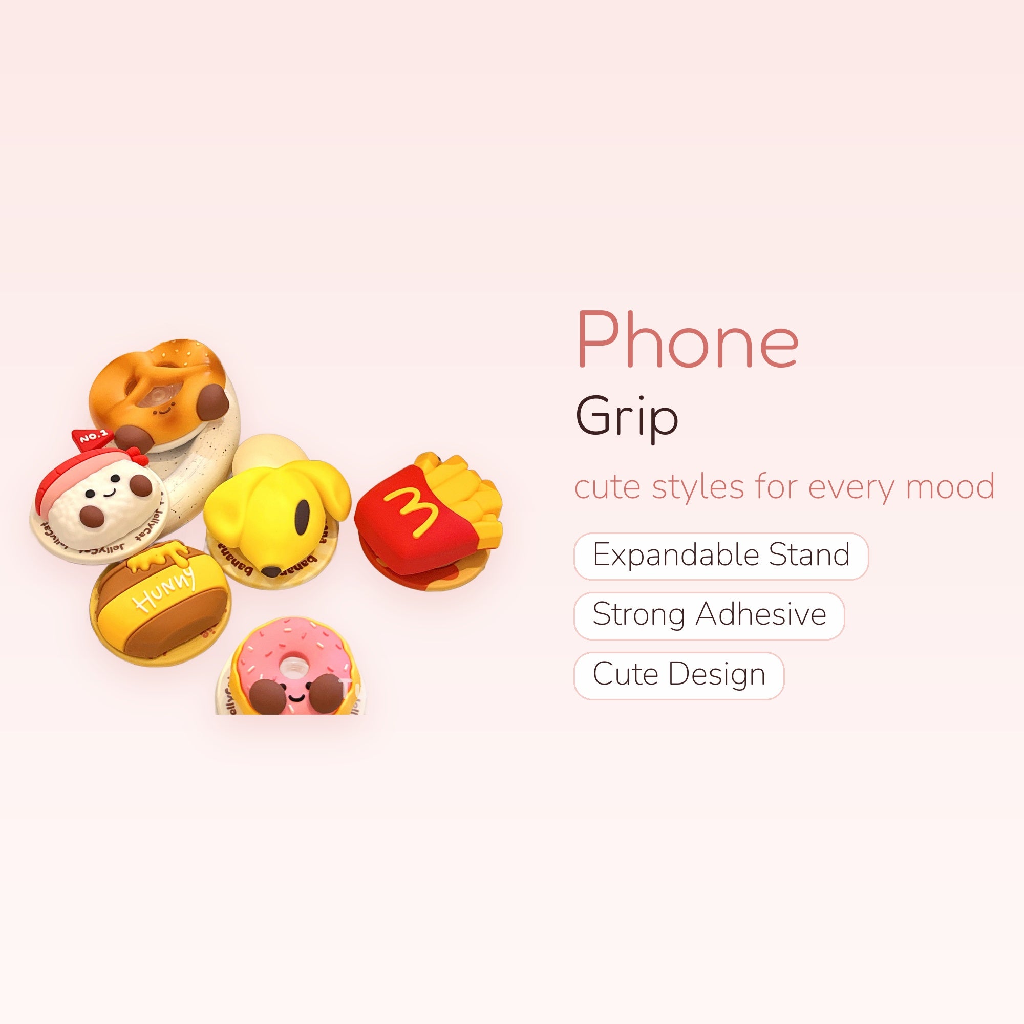 Cute Foodie Phone Grips | Kawaii Dessert & Snack Pop Socket Stands