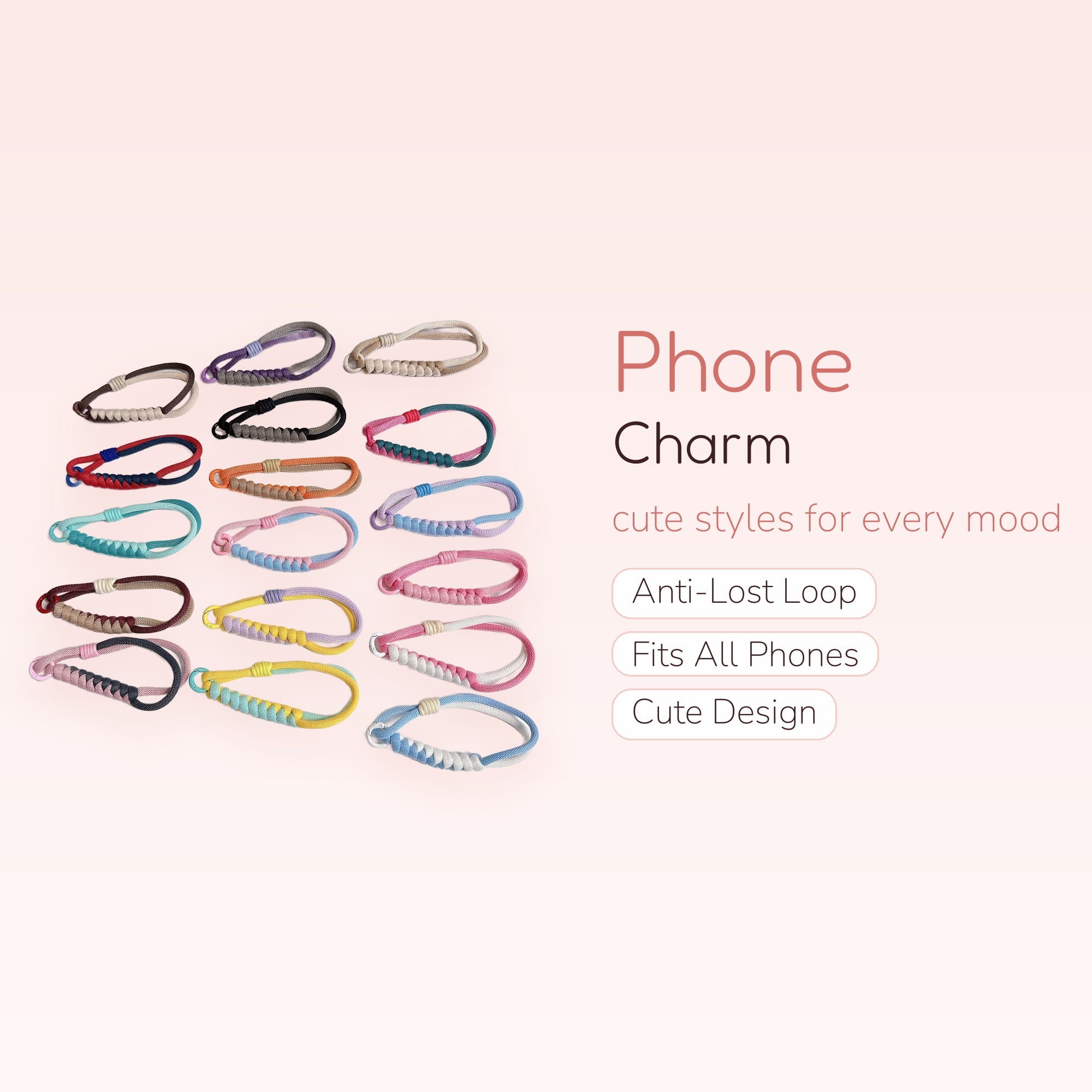 Colorful Braided Rope Phone Charm Wristlet | Aesthetic Two-Tone Wrist Strap