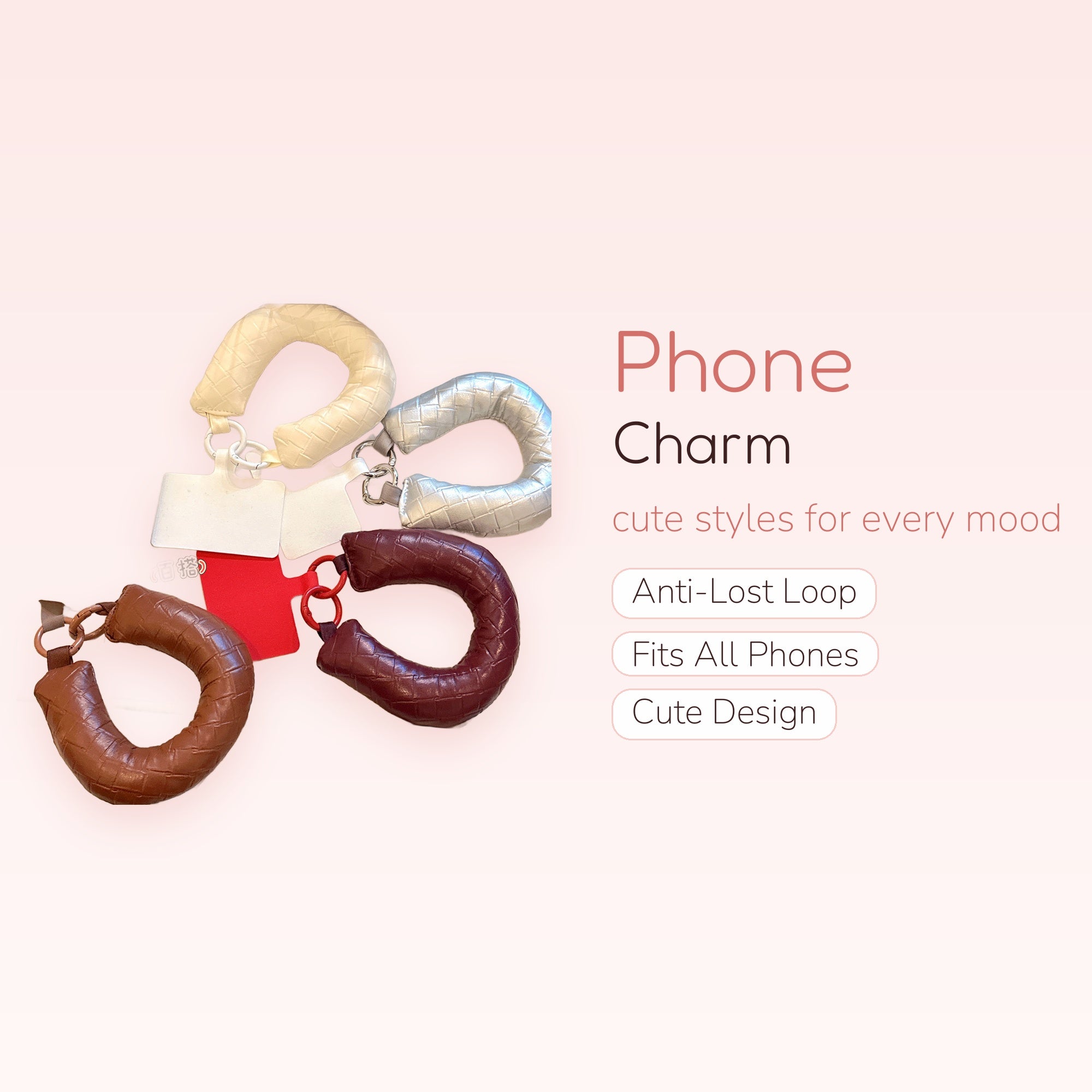 Braided Leather Wrist Phone Charm | Padded Woven Texture Phone Strap