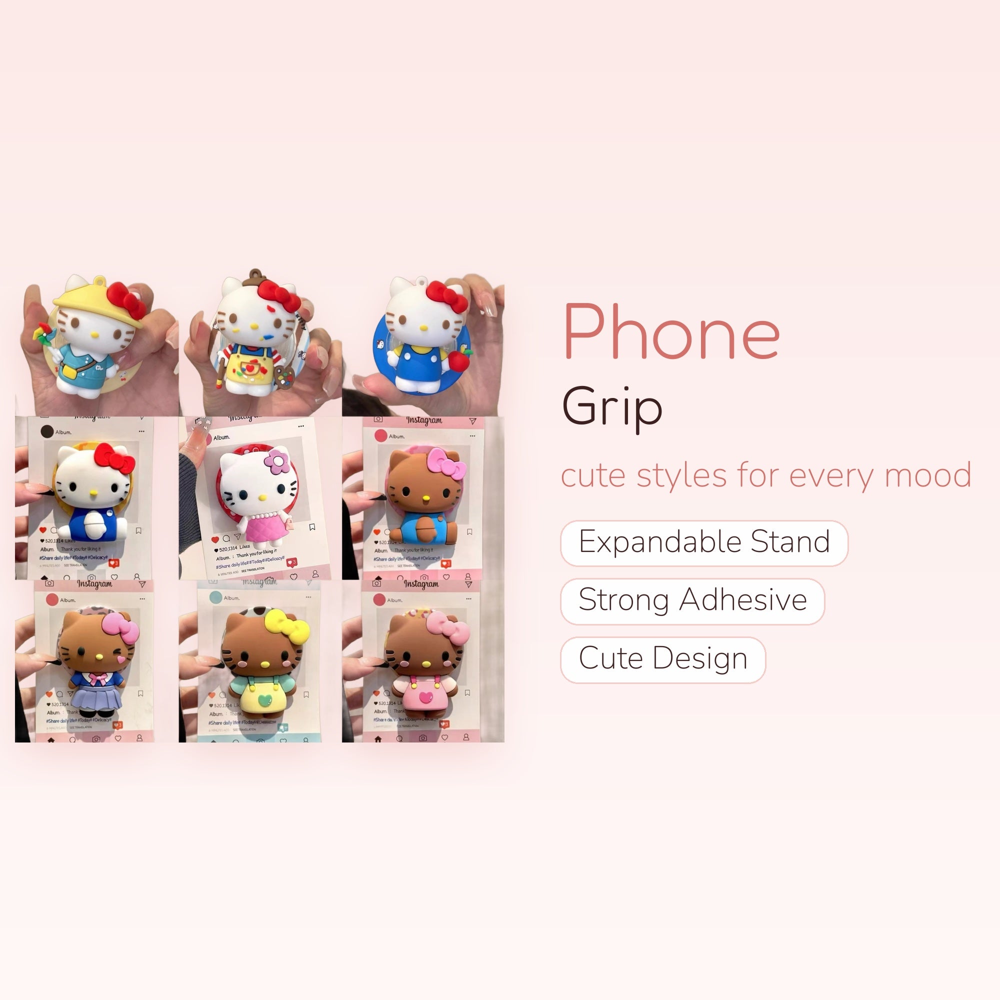 Kawaii Hello Kitty Silicone Phone Grip | Cute Cartoon Pop Socket Stand
