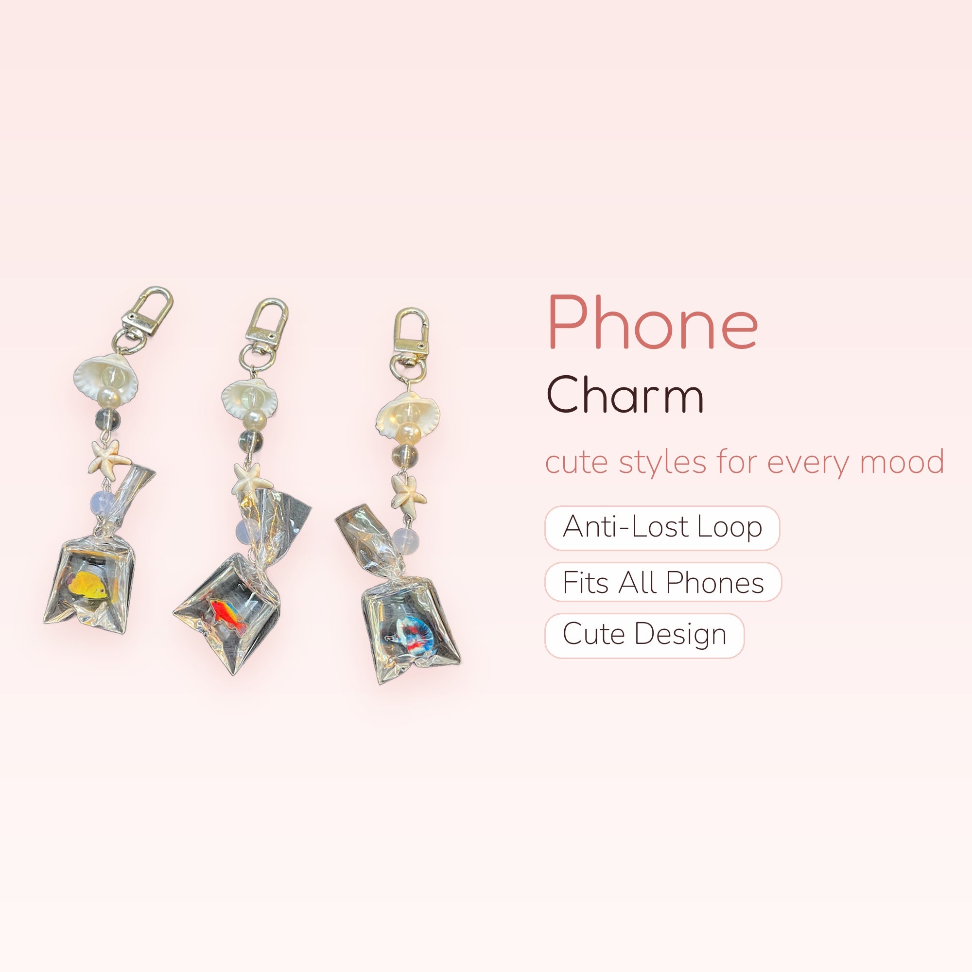 Aesthetic Seashell & Starfish Fish Bag Phone Charm | Cute Ocean Life Keychain