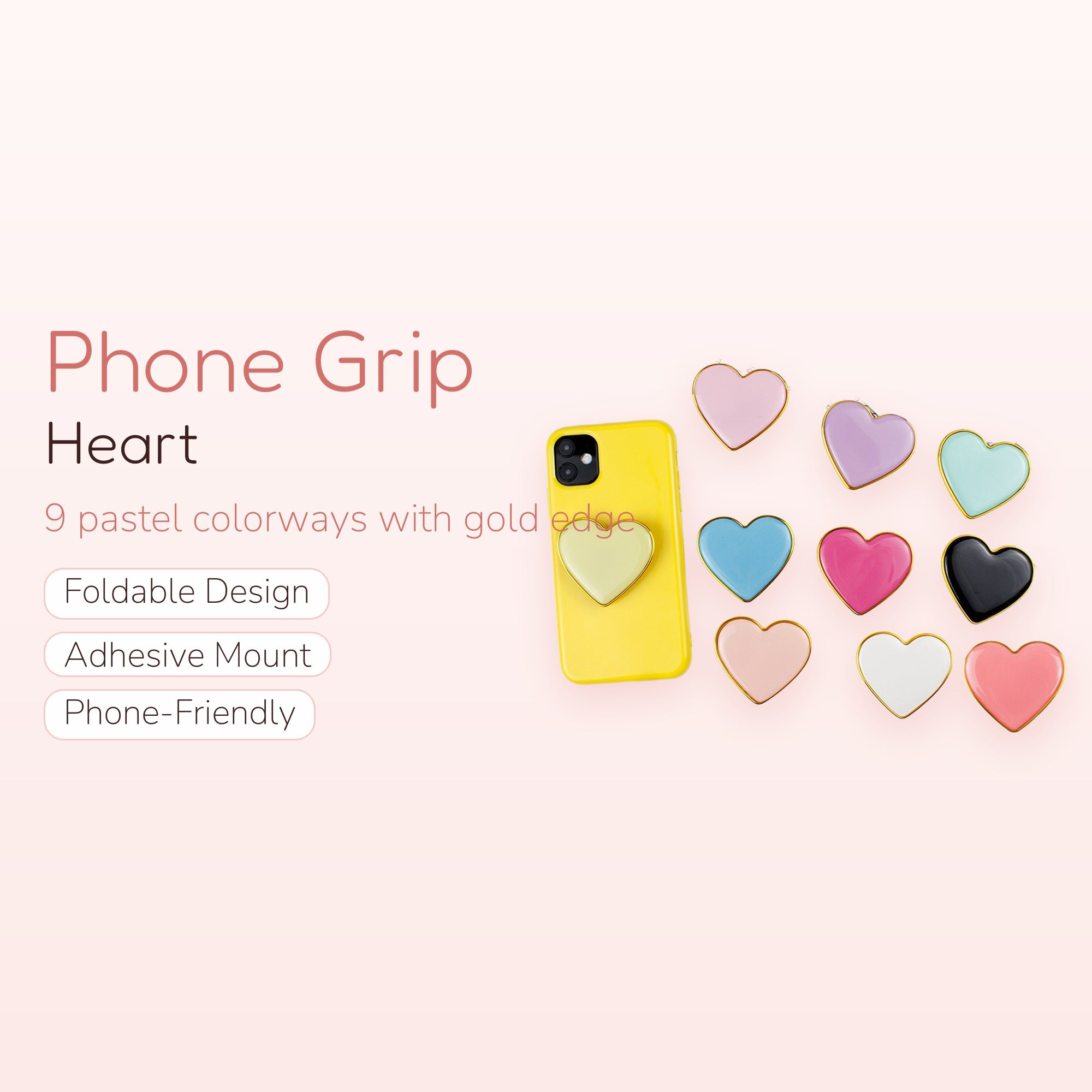 Heart Enamel Phone Grip | Gold Edge Collapsible Stand