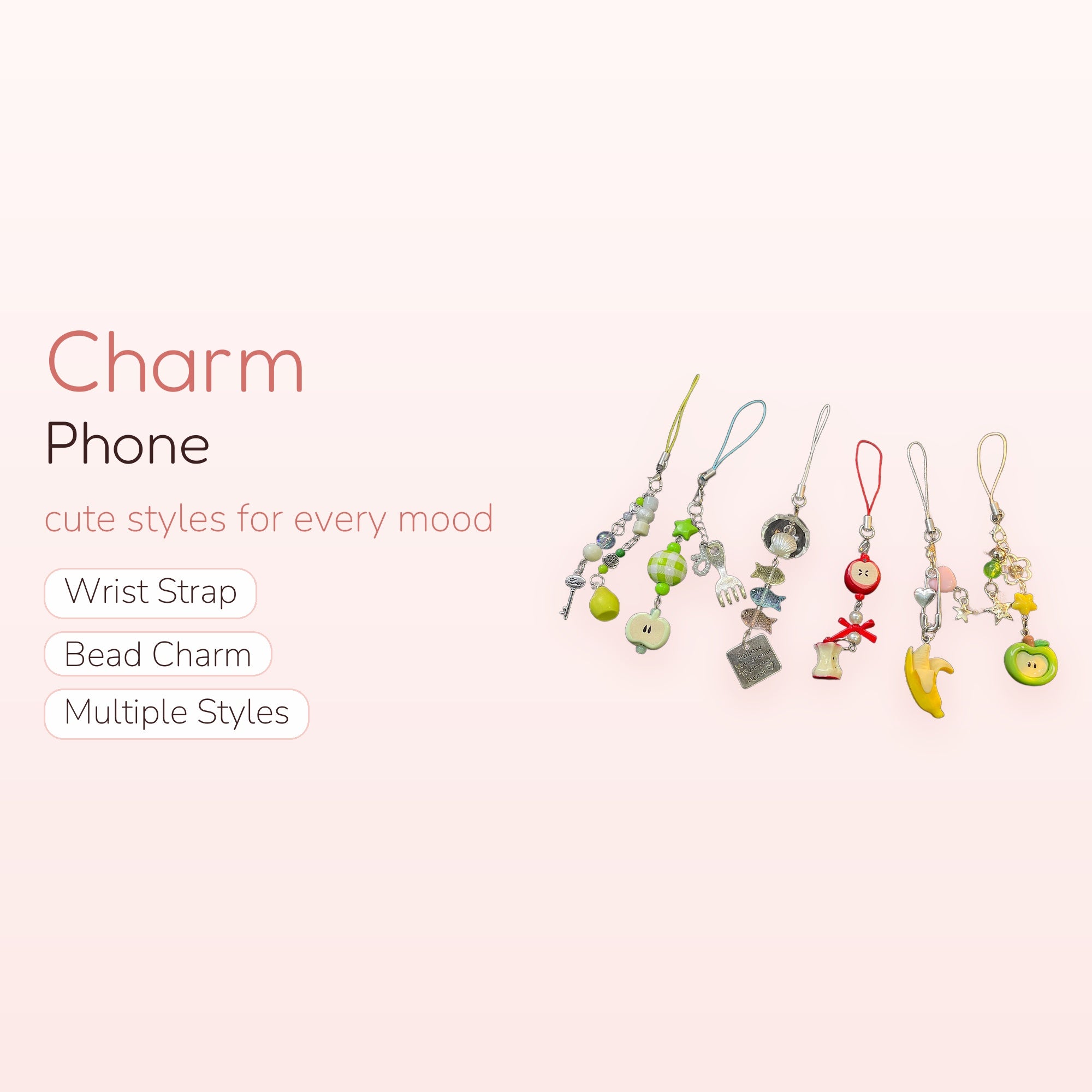 Kawaii Fruit & Star Phone Charm Strap | Beaded Y2K Aesthetic Wrist Lanyard